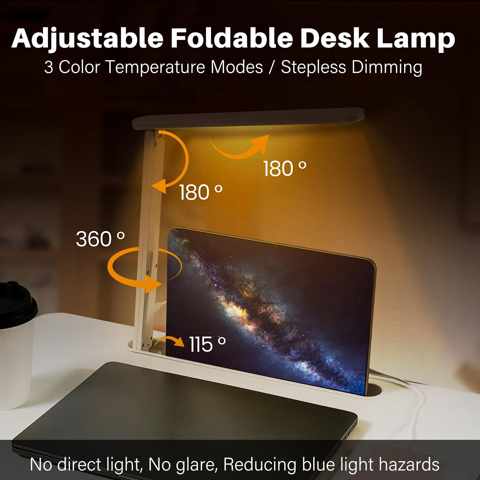 Foldable LED Laptop Desk for Bed with Storage Drawer - Portable Bed Tray Table with Light for Breakfast, Reading & Work - Multi-Purpose Laptop Stand for Sofa, Couch & Floor Use (White)