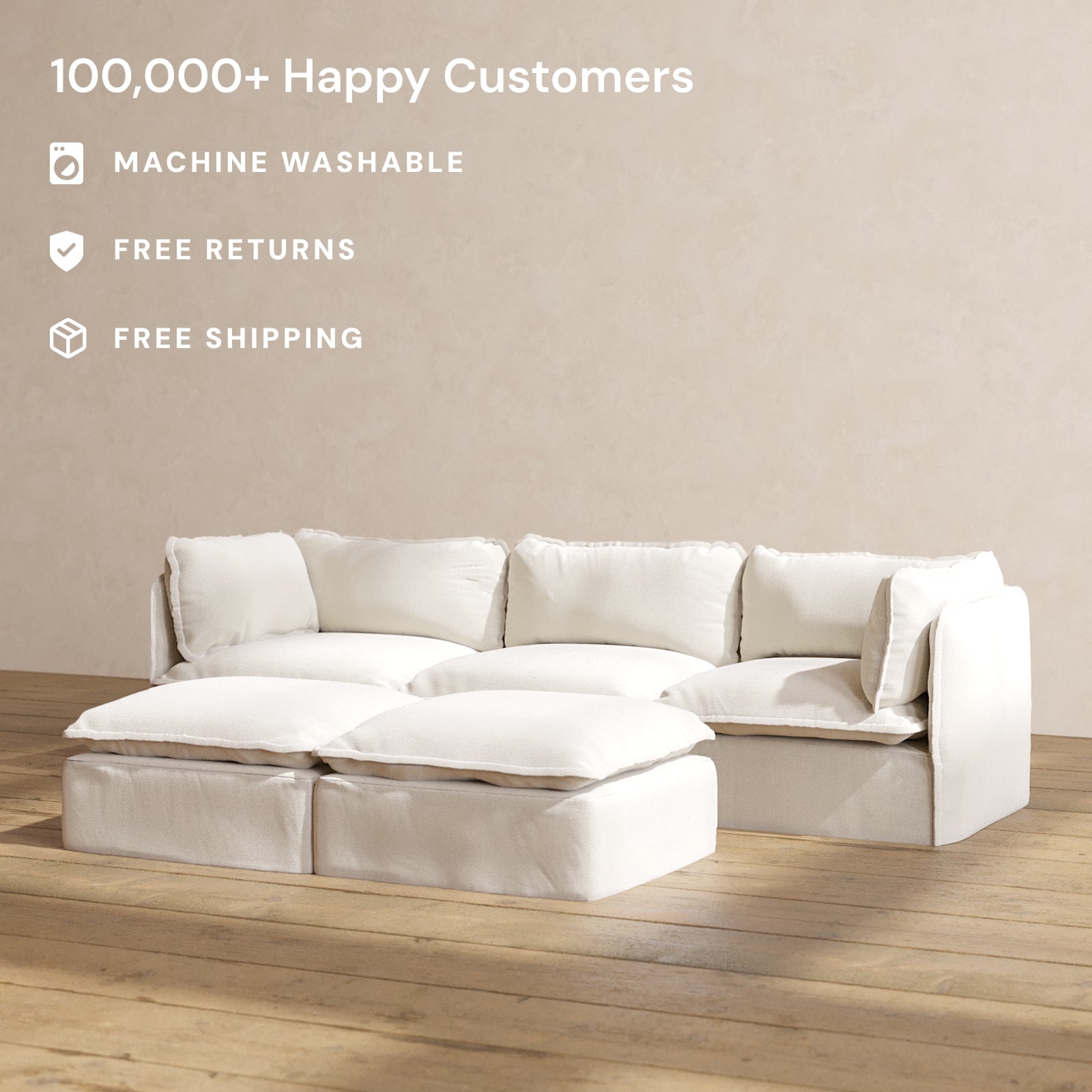 Premium Modular Performance 3-Seater Sofa with Ottoman Bench in Luxe Fabric - Perfect for Living Room, Family Room & Home Theater Comfort