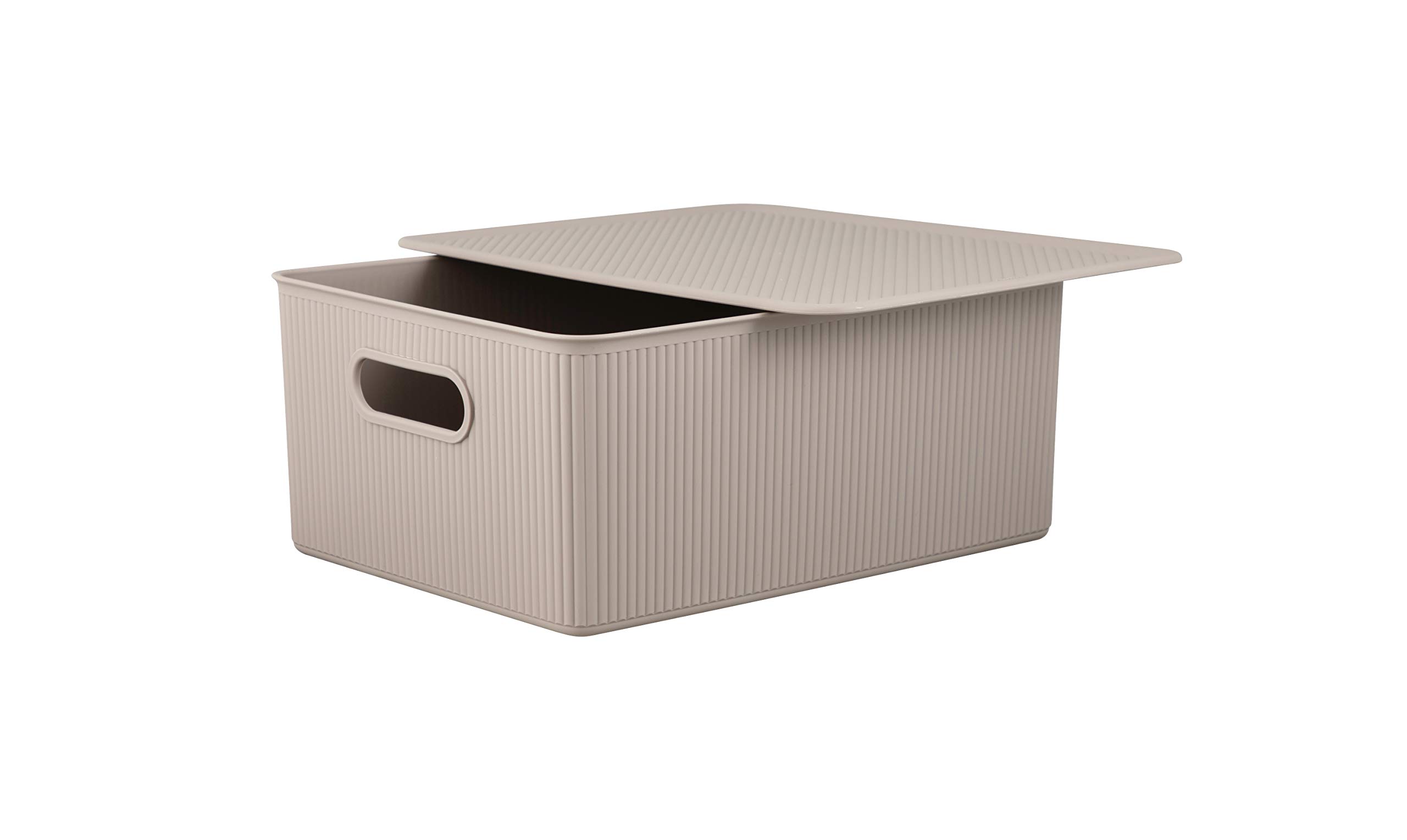 Superio Ribbed Collection - Large Taupe Lid for Decorative Plastic Storage Bins & Organizer Baskets (15/22 Liter) - Perfect for Closet, Shelf, Drawer & Home Organization