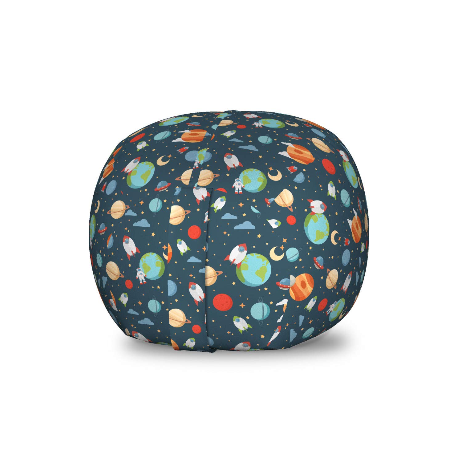 Ambesonne Cartoon Toy Storage Bag Chair - Astrological Concepts Earth Mars Saturn Neptune Astronaut Design, Washable Stuffed Animal Organizer for Kids Room, Small Multicolor - Perfect for Bedroom Decor & Playroom Organization