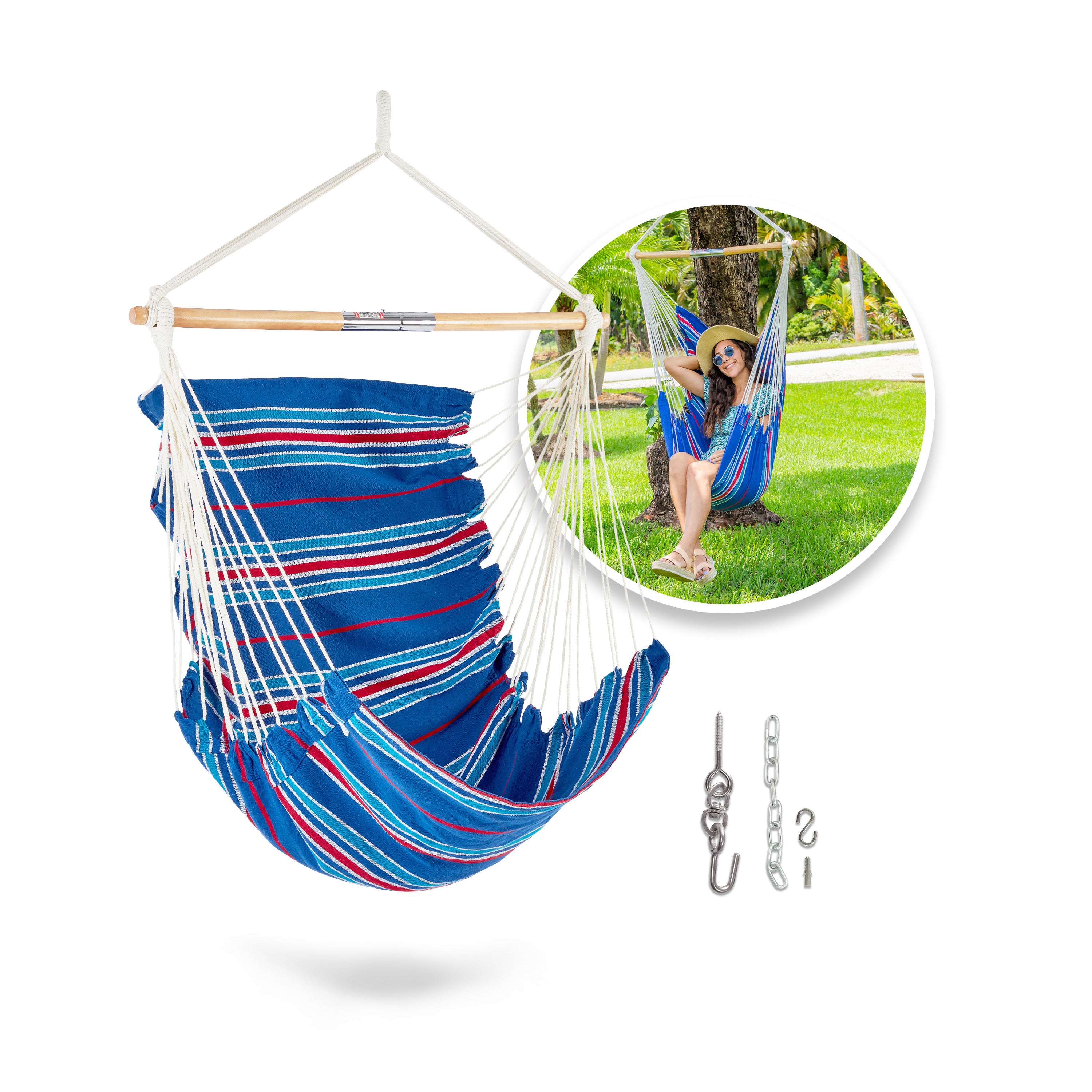 Bliss Hammocks WM 412F_2 Fabric Hammock Chair with Spreader Bar - 250 lb Weight Capacity - Perfect for Indoor & Outdoor Relaxation in Backyard, Patio or Bedroom