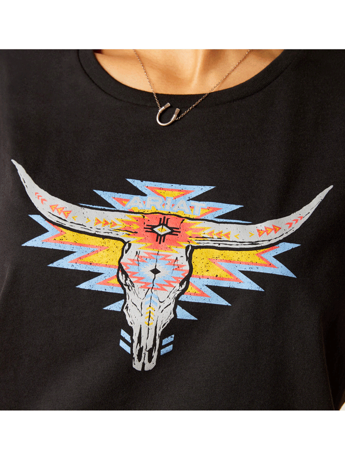 Ariat Women's Geo Skull Graphic T-Shirt - Black | Western Style Cotton Tee for Casual Wear & Rodeo Events