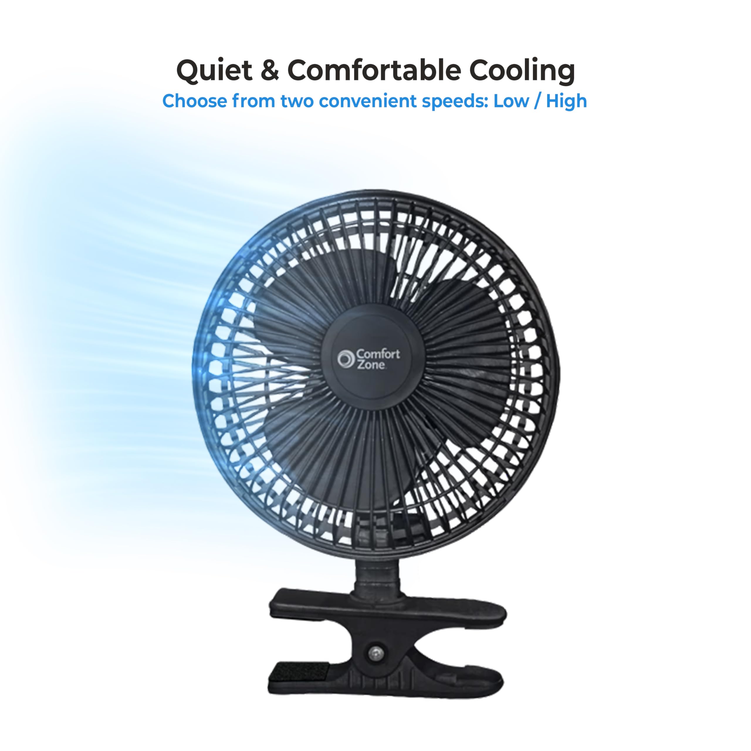 6 Inch Portable Clip on Fan - Adjustable Tilt, Quiet 2-Speed Mini Desk Fan for Stroller, Bedside & Office | Black | Perfect for Nursery, Dorm Room & Home Office Cooling