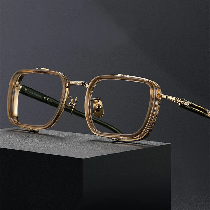 Stylish Black Square Titanium Acetate Eyeglasses for Women - Lightweight Full Rim Glasses Frame 41055 - Perfect for Office, Reading & Fashion Accessories