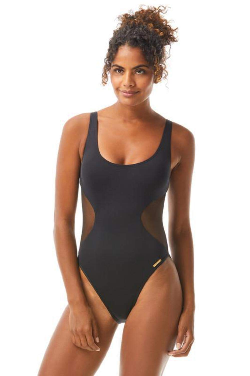 Vince Camuto Black Mesh Cutout Scoop Neck One-Piece Swimsuit Size 8 - Sexy Beachwear for Pool Parties & Summer Vacations