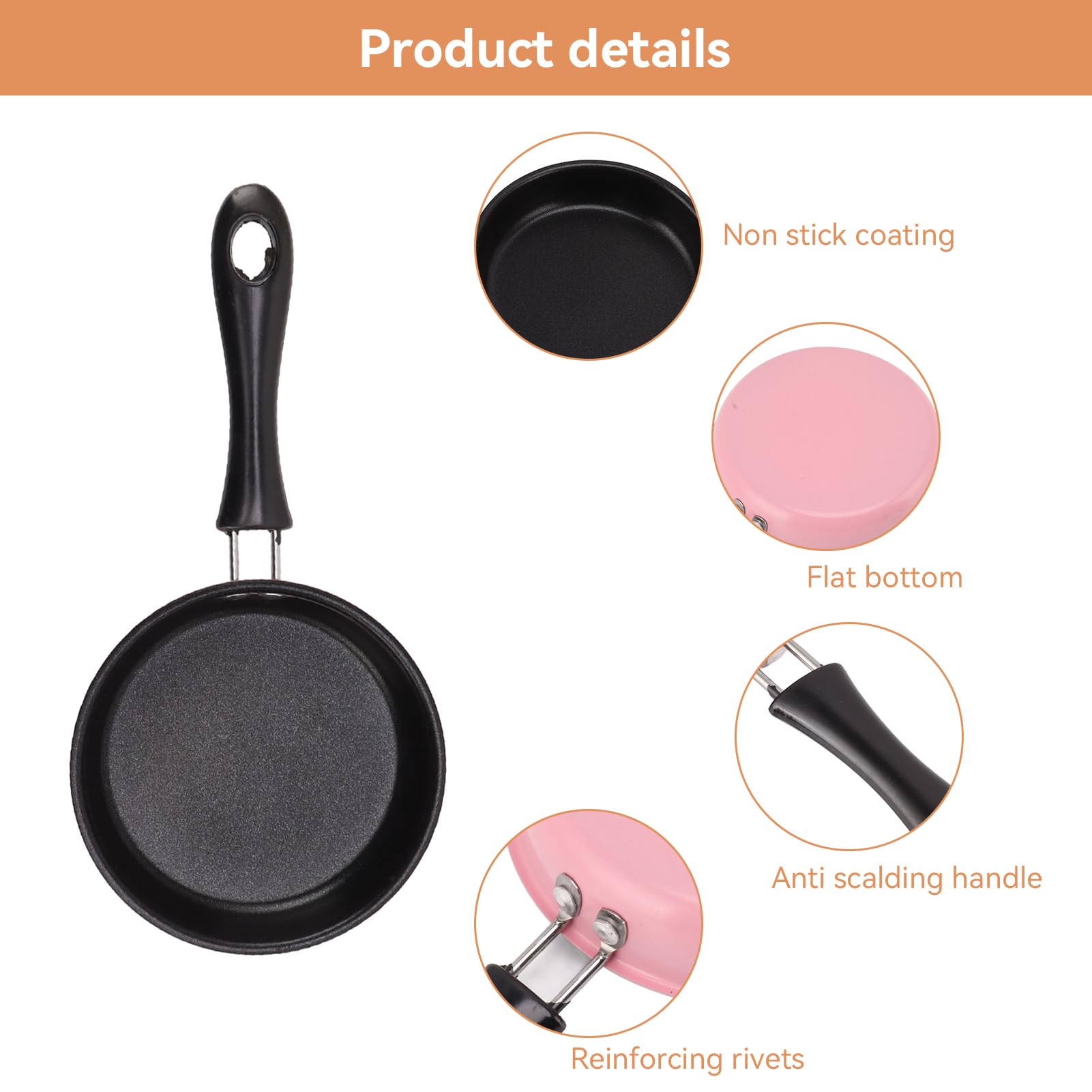 5 Inch Mini Nonstick Stainless Steel Egg Frying Pan - Induction Compatible Round Omelet Skillet with Ergonomic Handle (Pink) - Perfect for Breakfast, Camping & Small Kitchen Cooking