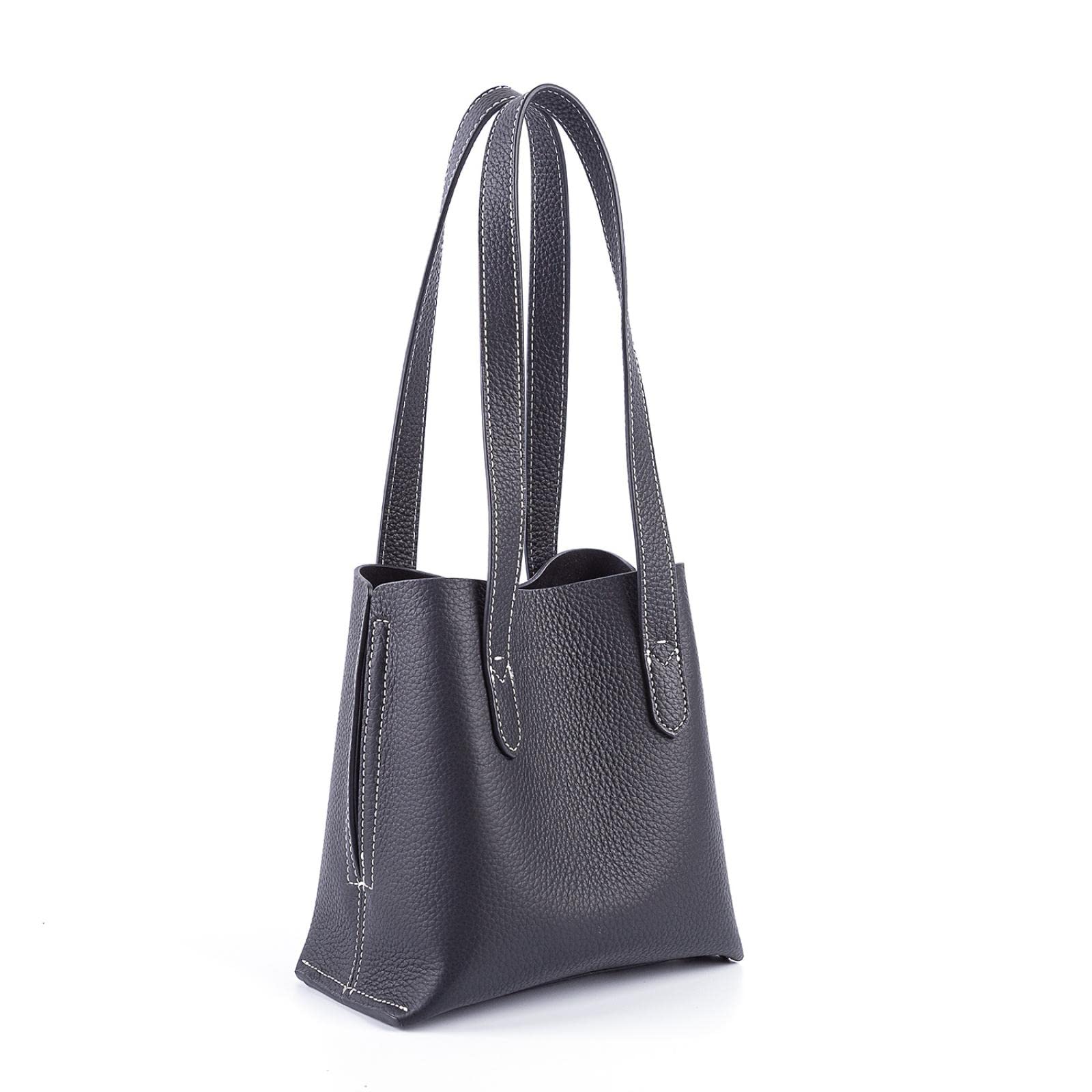 Stylish Cowhide Bucket Shoulder Bag for Women - Handcrafted Crossbody Purse with Front Layer - Perfect for Daily Use, Travel & Shopping (Black)