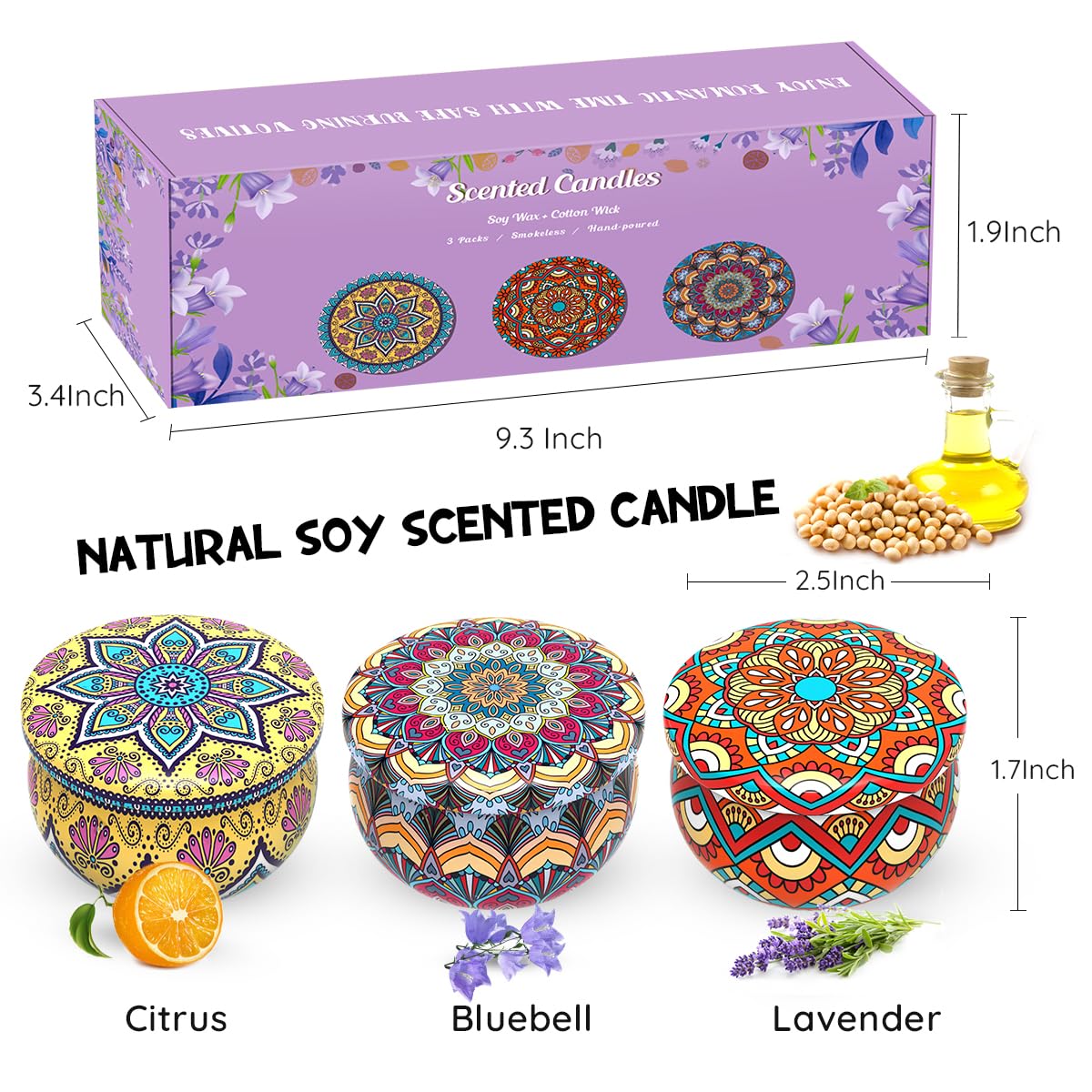 3 Pack Scented Soy Wax Candles - Aromatherapy Stress Relief, Relaxing Gifts for Women, Perfect for Thanksgiving, Christmas, Housewarming & Birthday - Ideal for Home Spa, Yoga, Meditation & Romantic Dinners