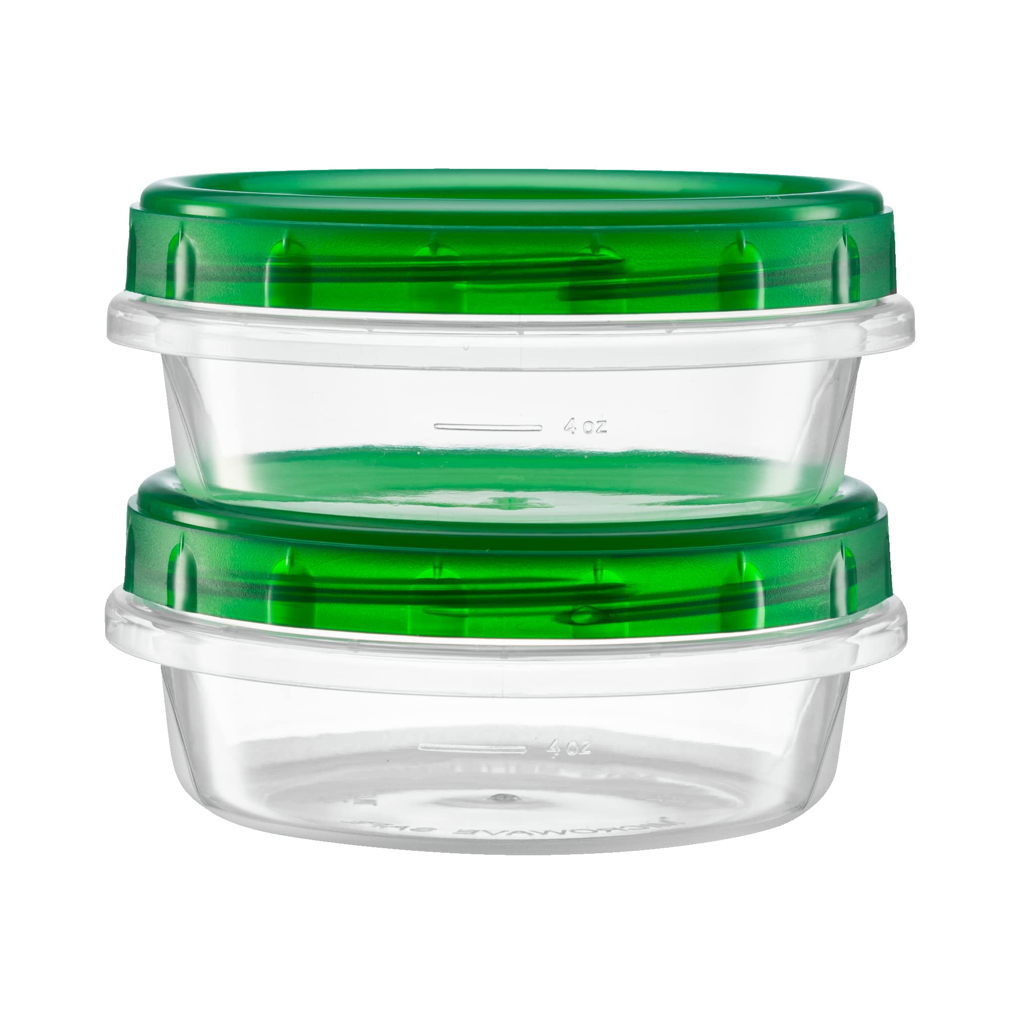 8 Ounce (10 Pack) Clear Bottom Green Top Twist Cap Food Storage Containers with Screw-On Lids - Perfect for Freezer, Meal Prep & Leftovers