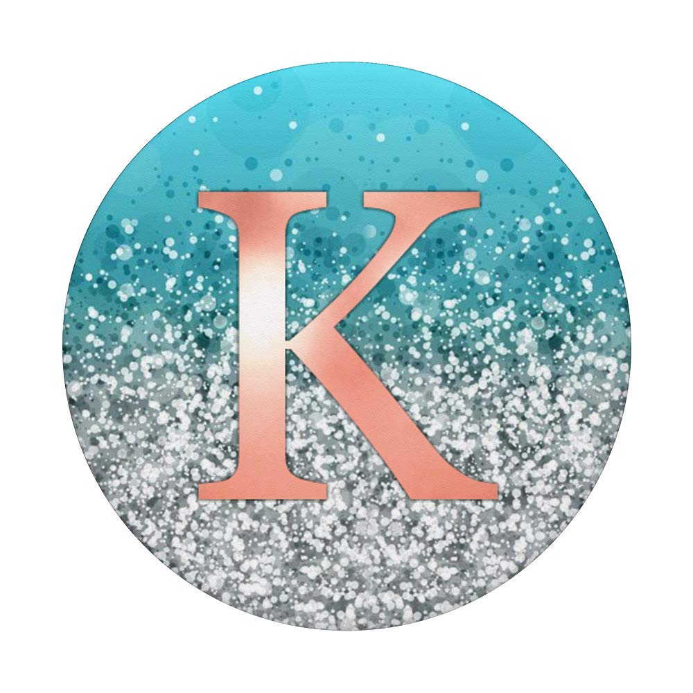 Letter K Grip Golden Rose On Light Blue Grey Design PopSockets PopGrip: Swappable Phone & Tablet Grip for Secure Holding, Selfies, and Video Calls