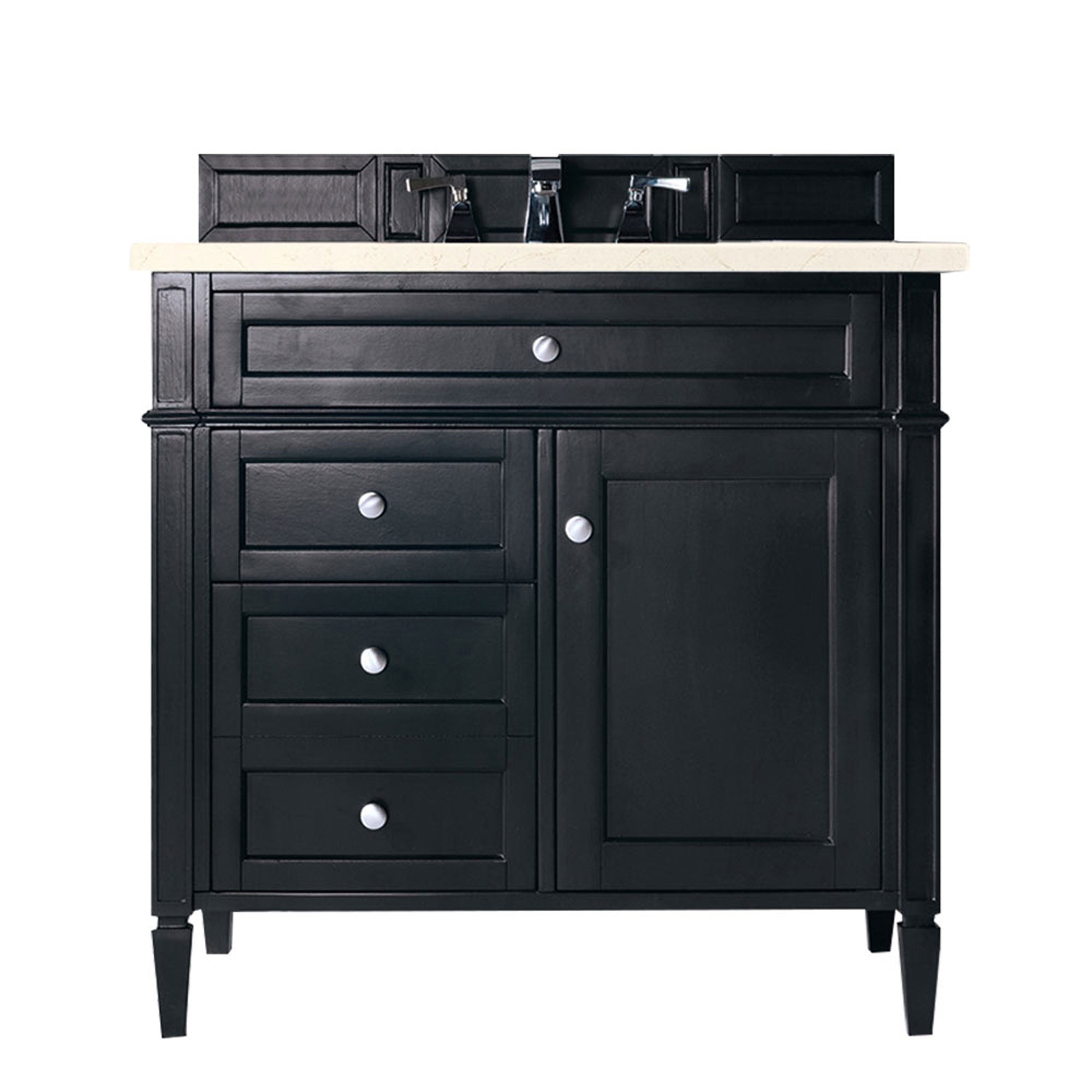 Brittany 36-Inch Black Onyx Bathroom Vanity with 3CM Eternal Marfil Quartz Countertop - Modern Single Sink Vanity for Master Bathroom & Powder Room Renovation