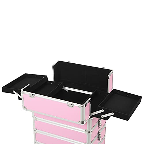 4 in 1 Rolling Portable Makeup Storage Box - Large Cosmetic Organizer Train Case with Wheels for Women & Girls | Travel, Salon, Home & Professional Makeup Artist Use