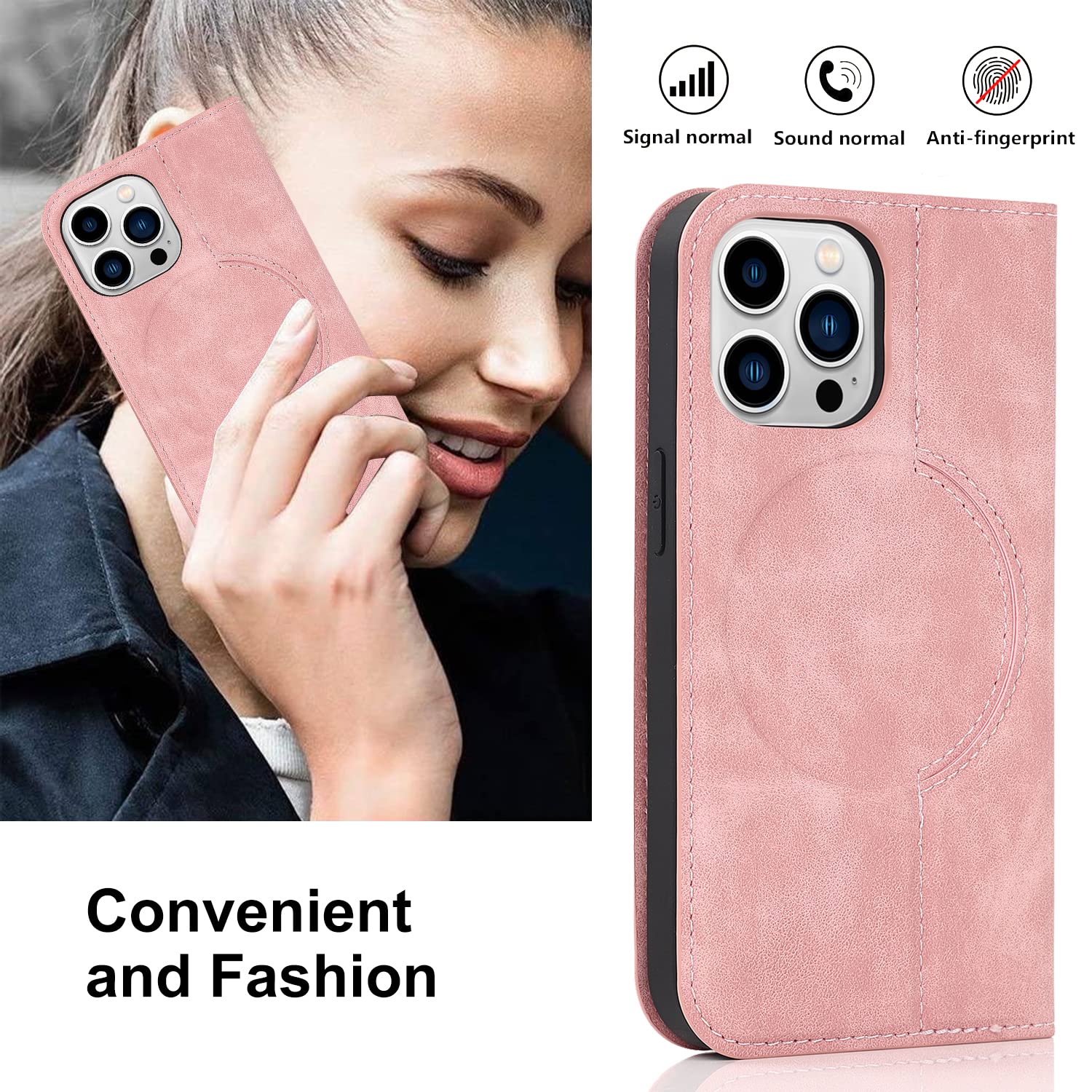 QLTYPRI Magnetic Wallet Case for iPhone 13 Pro Max - Magsafe Compatible, RFID Blocking Card Holder, PU Leather Flip Folio Cover with Kickstand | Shockproof Protective Phone Case in Rose Gold | Perfect for Travel, Work & Everyday Use