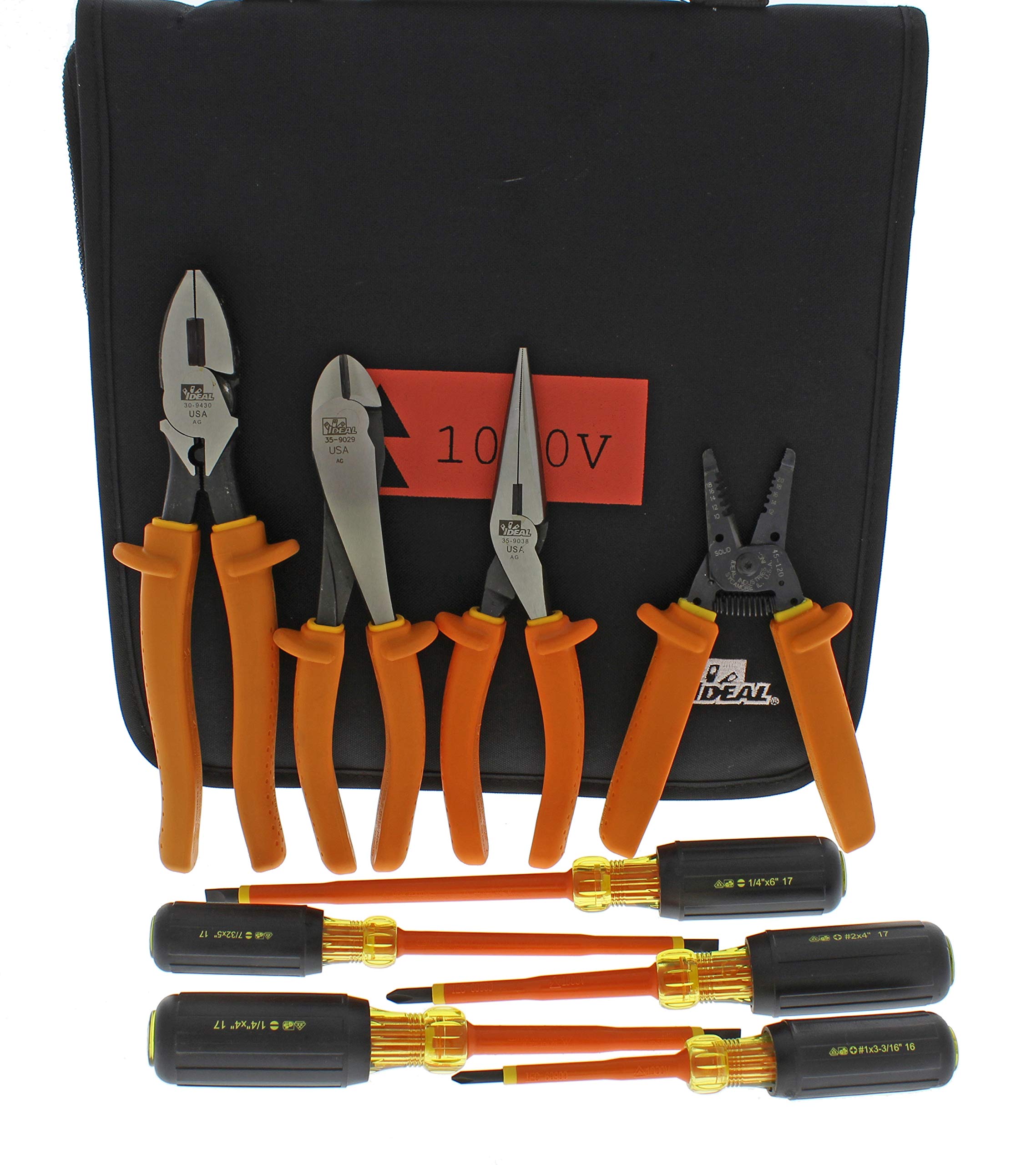 IDEAL Electrical 35-9108 9-Piece Insulated Tool Kit with Case - Double Insulated Hand Tools, Non-Slip Grips, Impact Resistant - Perfect for Electricians, HVAC Technicians & Home Electrical Repairs