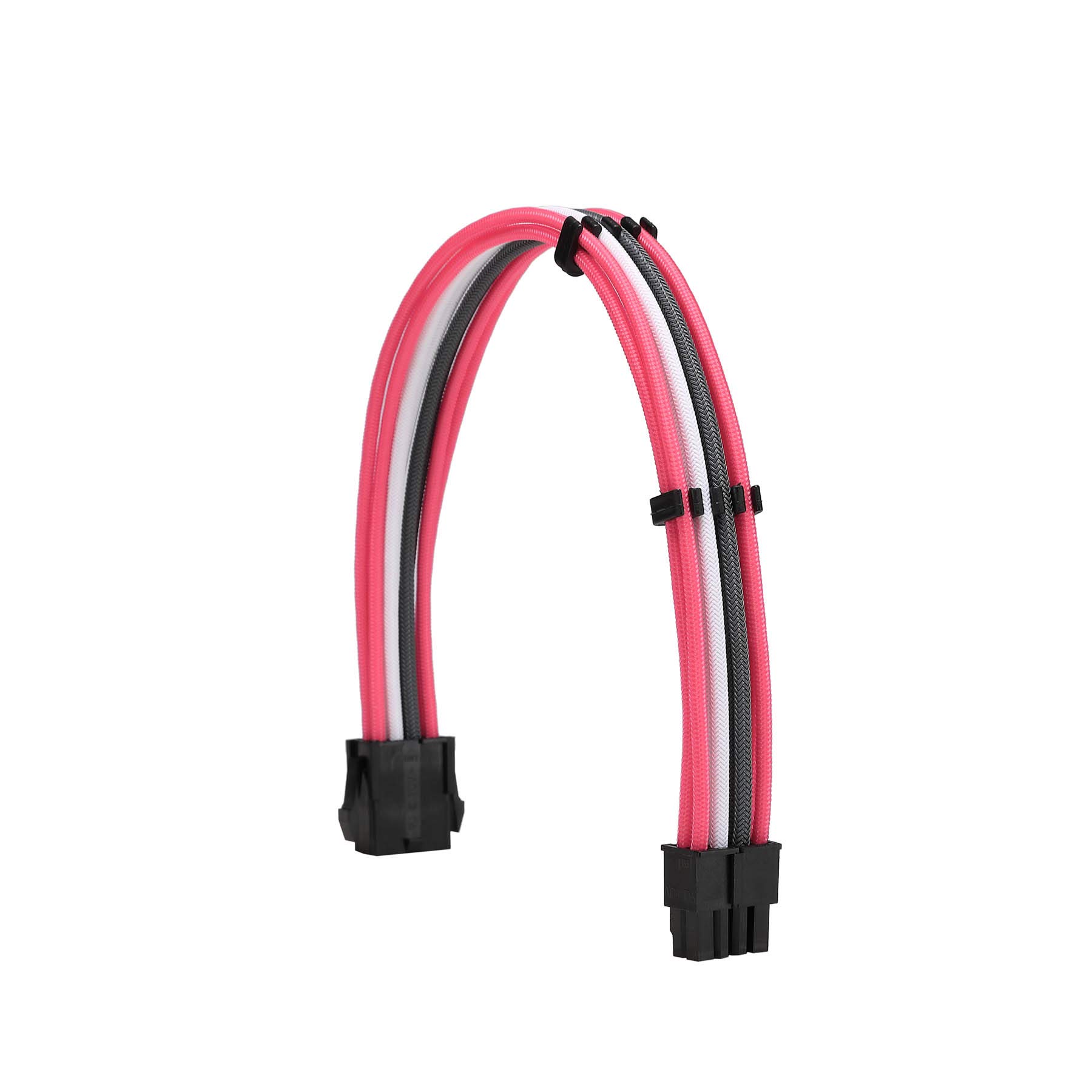 High-Quality 18AWG Sleeve Extension Power Supply Cable Kit - ATX 24-Pin, EPS 8-Pin & PCI-E 8-Pin (2) with Cable Combs - Pink Grey White for PC Builds, Gaming Rigs & Workstations