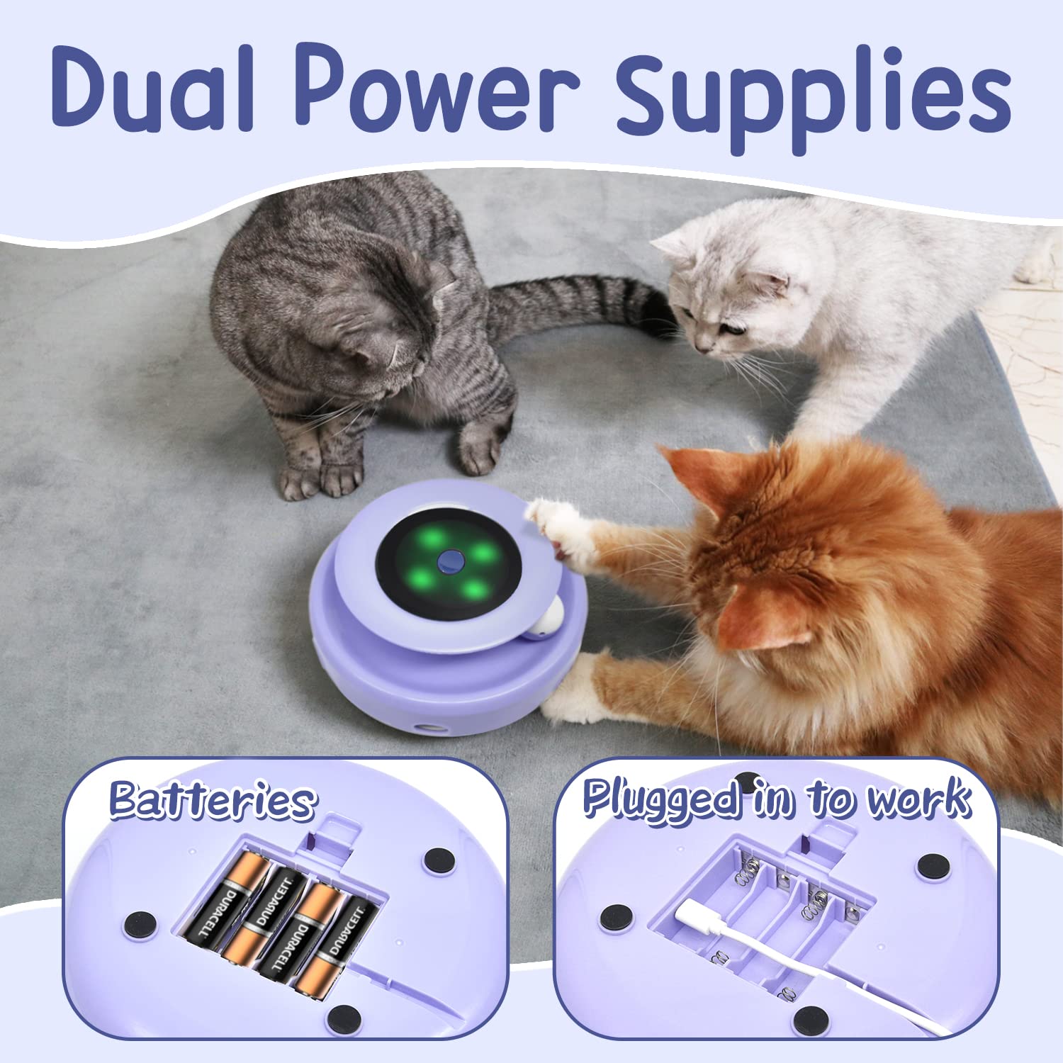 ORSDA 2-in-1 Interactive Cat Toys with 7 Attachments - Automatic Moving Ball & Feather Toy for Indoor Cats - Adjustable Speed, Dual Power (Battery/USB) - Great for Exercise & Playtime - Perfect Gift for Kitten & Adult Cats