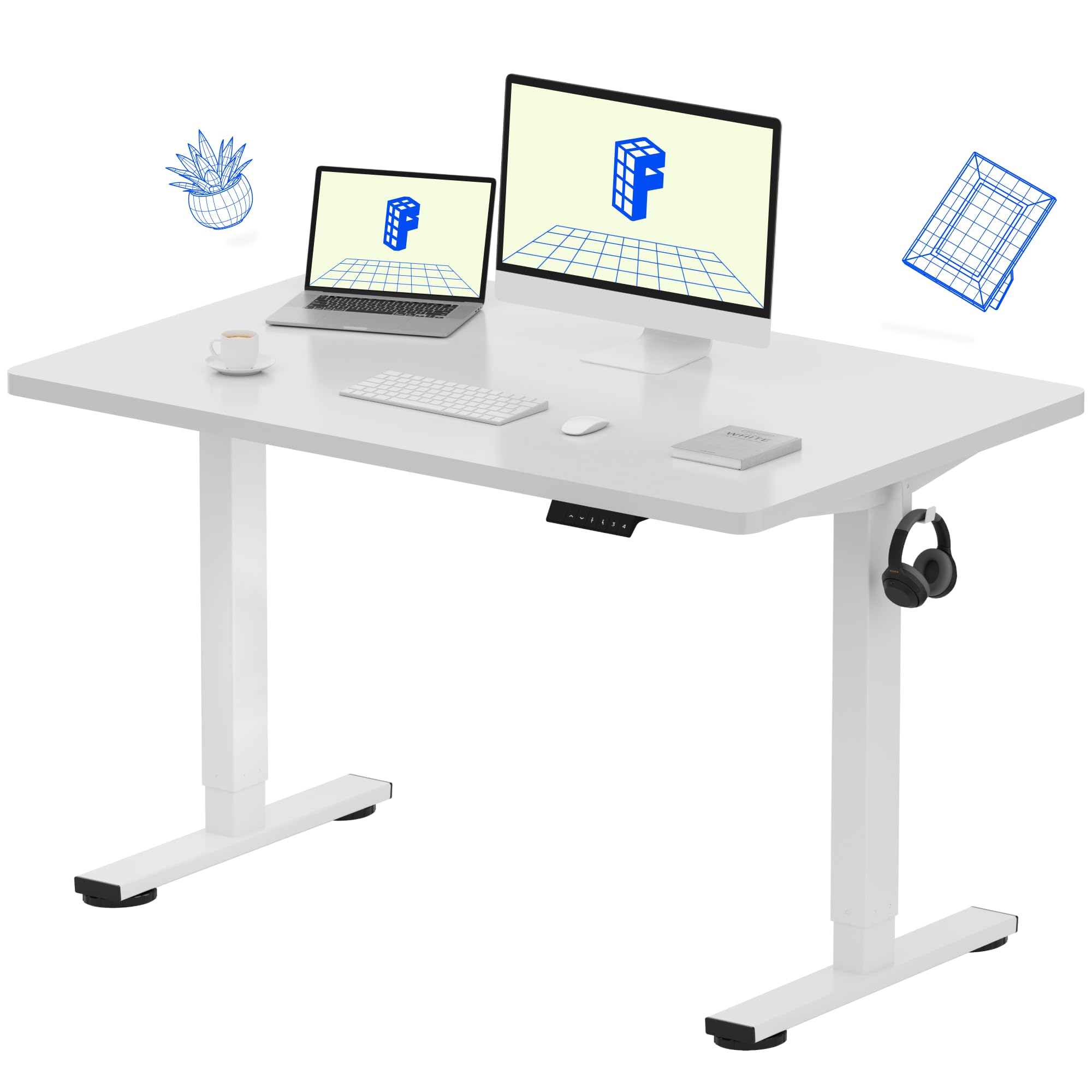 FLEXISPOT EN1 Electric Height Adjustable Standing Desk 48 x 30 Inches - Whole-Piece Design, Smart Keypad, White Frame & Top (2 Packages) - Perfect for Home Office, Gaming Setup & Workspace Ergonomics