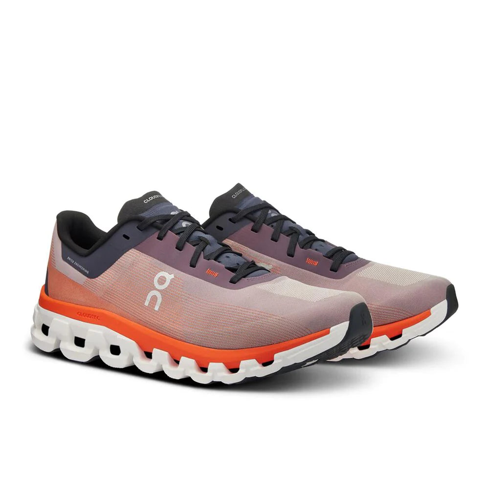ON Men's Cloudflow 4 Running Shoes - Lightweight & Breathable for Marathon Training - Quartz/Flame Color - Perfect for Road Running, Jogging & Gym Workouts