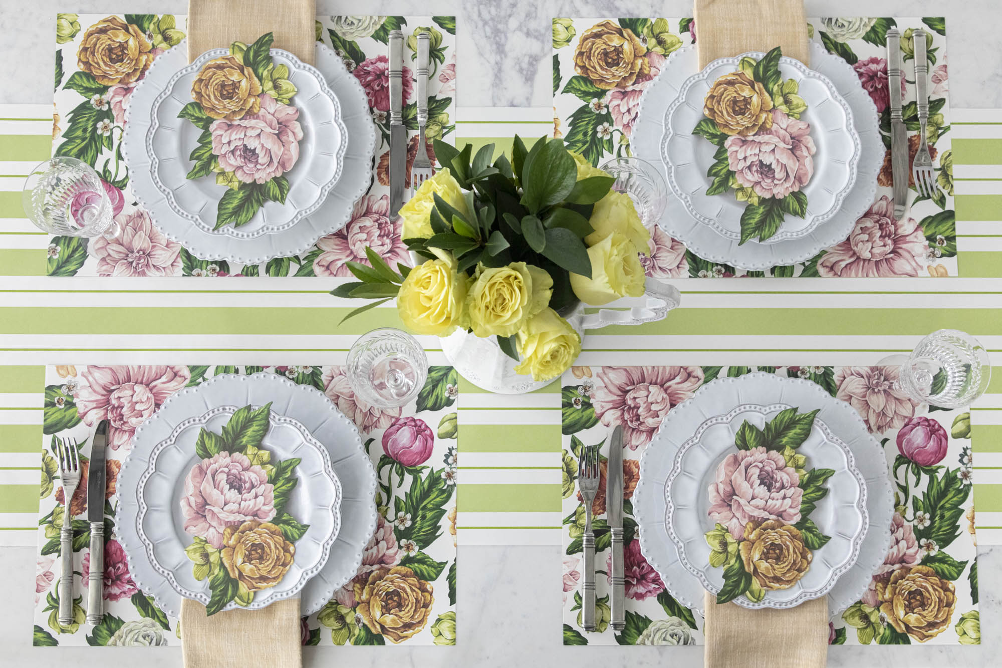 Eco-Friendly Waterproof Garden Cascade Placemat Set of 4 - Non-Slip Dining Table Mats for Outdoor Patio, Picnic & Home Decor - Washable PVC Placemats for Kitchen, BBQ & Party Use