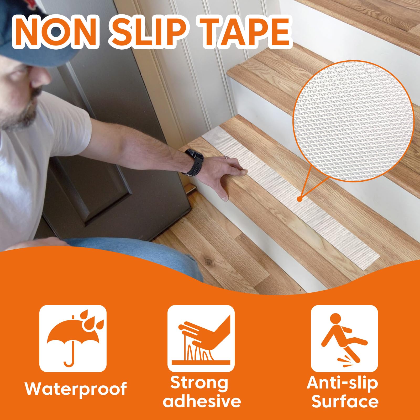 Anti Slip Tape - Heavy Duty Clear Grip Tape for Stairs, Floors & Steps | 2 Inch x 33 Feet Waterproof, Heat Resistant Non-Slip Safety Tape | Perfect for Indoor & Outdoor Use on Ramps, Ladders, Boats, and Pool Decks
