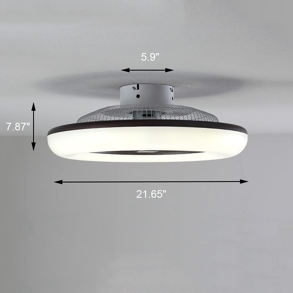 KWOKING 22 Inch Modern LED Ceiling Fan with Light - Dimmable, Adjustable Speed, Remote Control - Low Profile Grey Ceiling Fan for Bedroom, Living Room, Kitchen, and Office