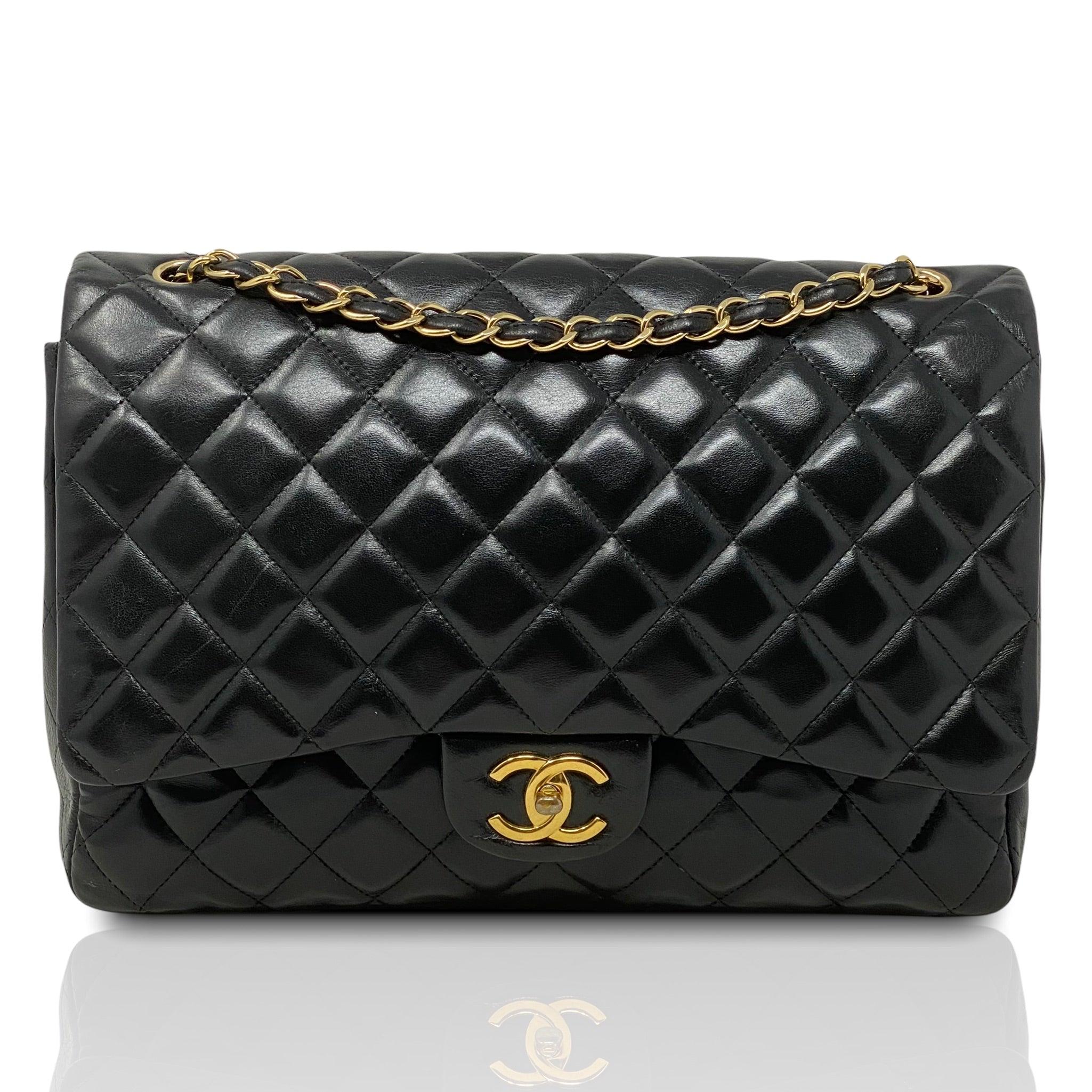 Chanel Black Lambskin Maxi Classic Flap Bag - Luxury Designer Handbag for Women | Perfect for Evening Events, Parties & Special Occasions