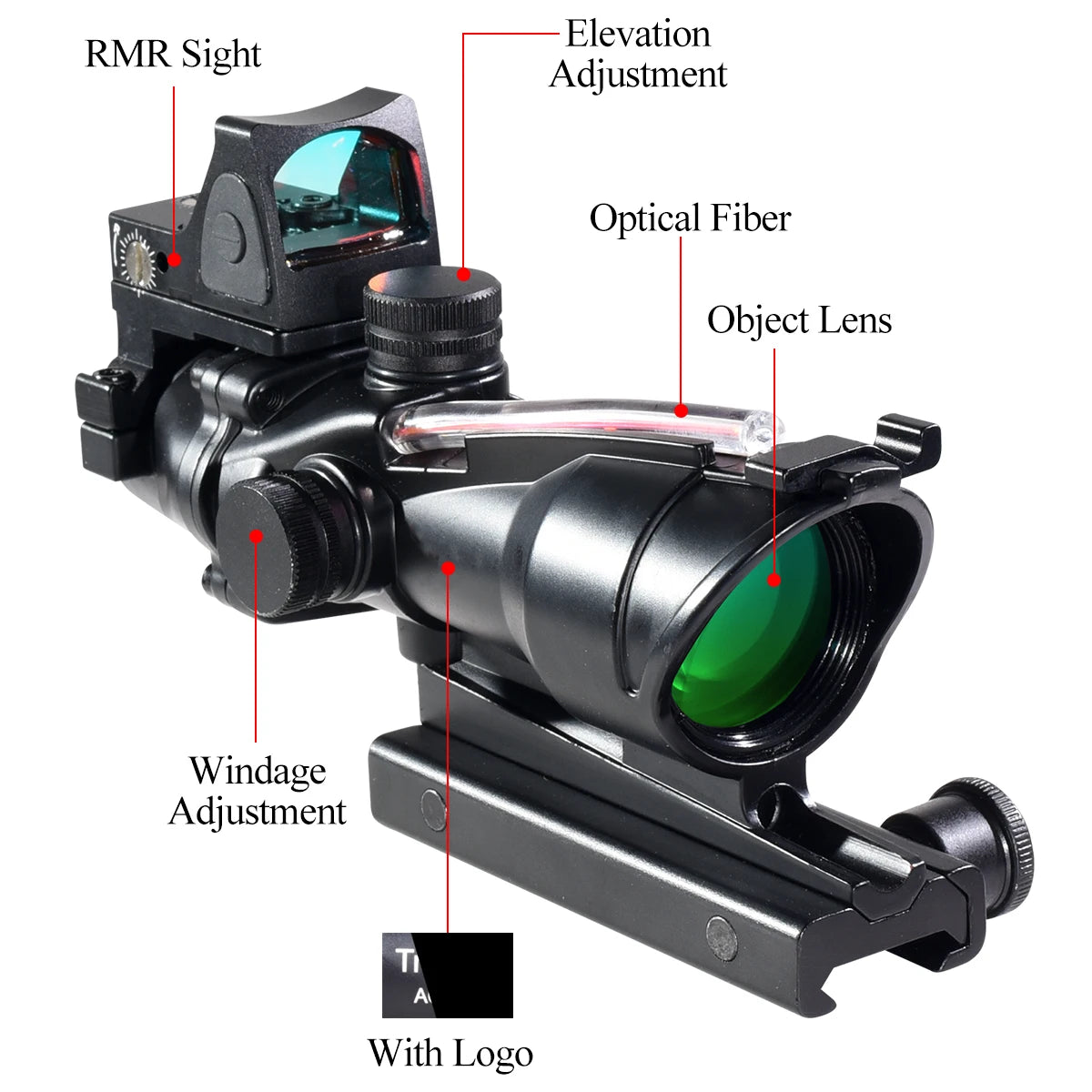 Trijicon 4x32 ACOG Scope with Red/Green Fiber Optic & Etched Reticle - Tactical Rifle Sight with RMR Red Dot for Airsoft & Hunting | Perfect for Close Quarters Combat & Long-Range Shooting