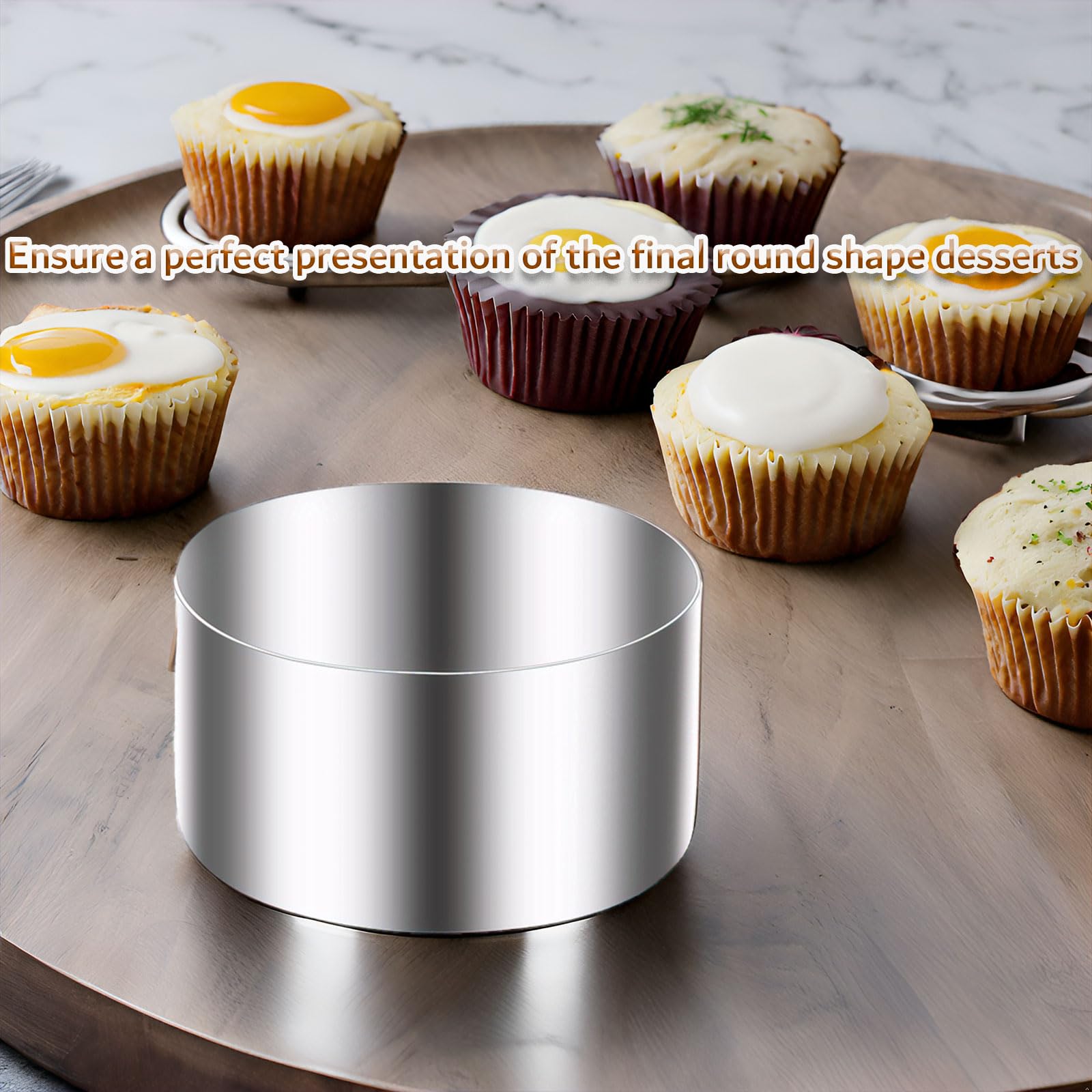 DATANYA 4 Inch Stainless Steel Cake Rings Mold Set - 6 Round Baking Molds & 2 Pushers for Pastry, Desserts, Mousse, Cheesecake - Perfect for Home Baking, Professional Chefs, and Cake Decorating