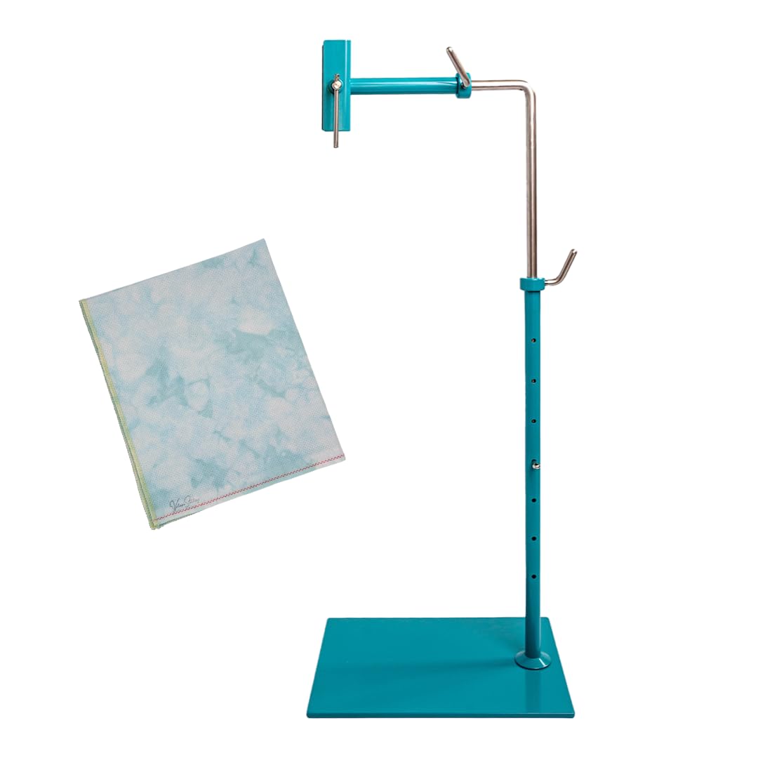 Lowery Beryl Teal Cross Stitch Floor Stand with 14ct Hand-Dyed Aida Fabric - Premium Needlework Stand for Embroidery & Cross Stitch Projects | Perfect for Home Crafting, Gift Making & Relaxation