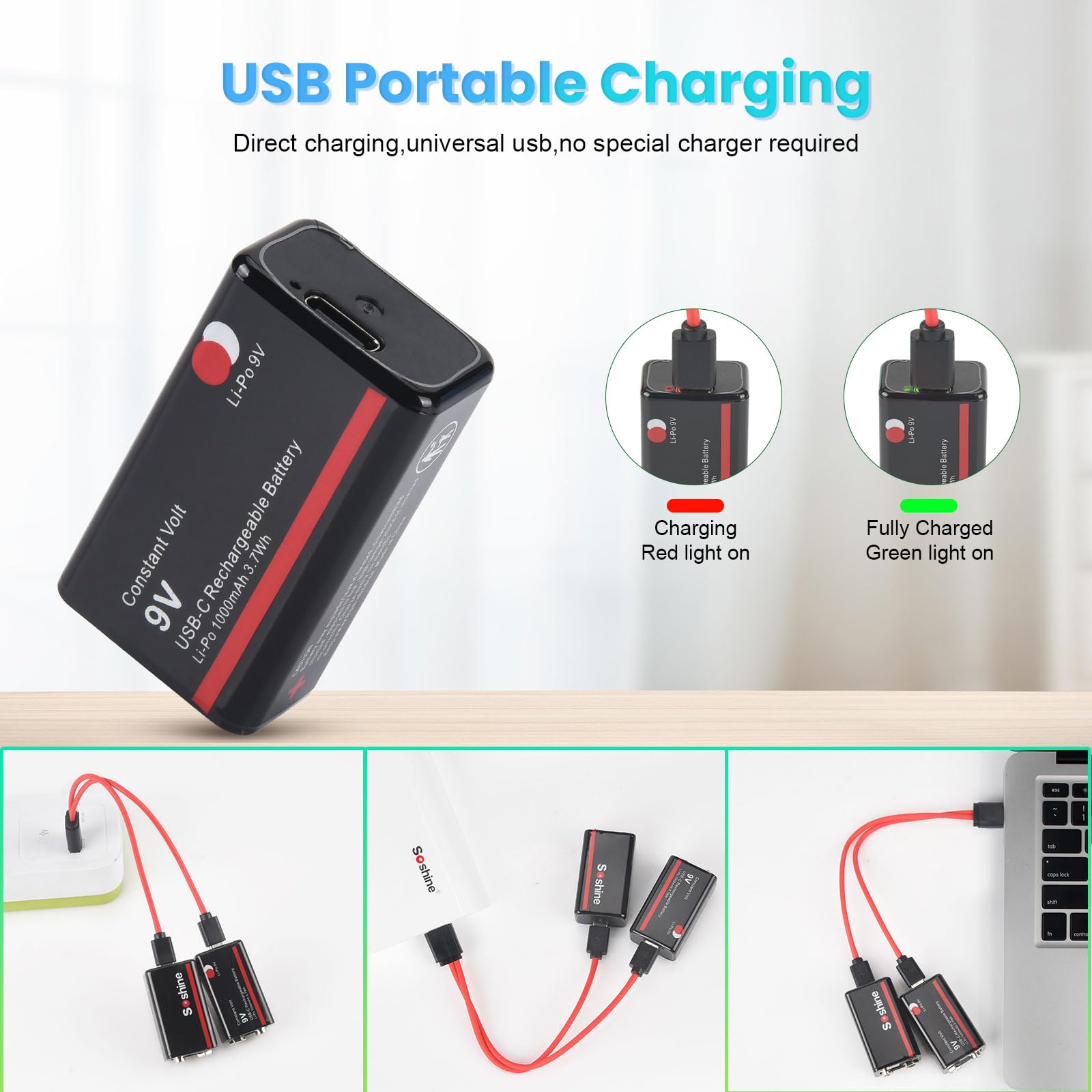 9V Rechargeable Batteries with USB-C Fast Charging - 2 Pack for Smoke Detectors, Medical Devices, Clocks - Perfect for Home Safety & Emergency Preparedness