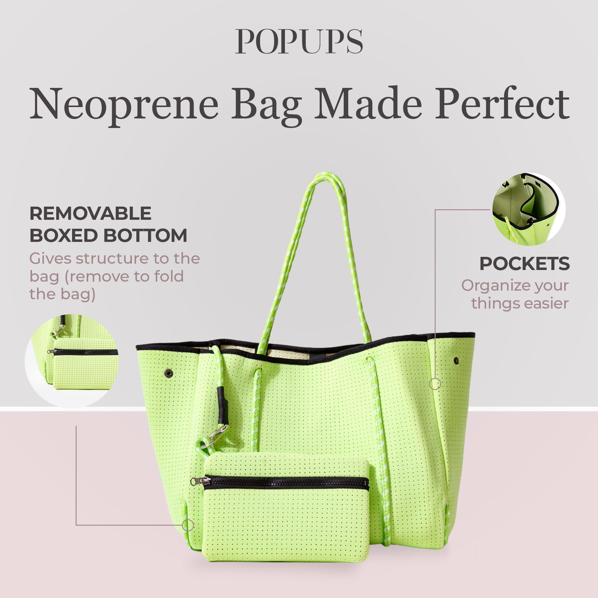 Stylish Large Neoprene Tote Bag for Women - Water-Resistant Designer Handbag with Multiple Pockets & Zipper Pouch - Perfect for Work, Travel, Beach & Everyday Use