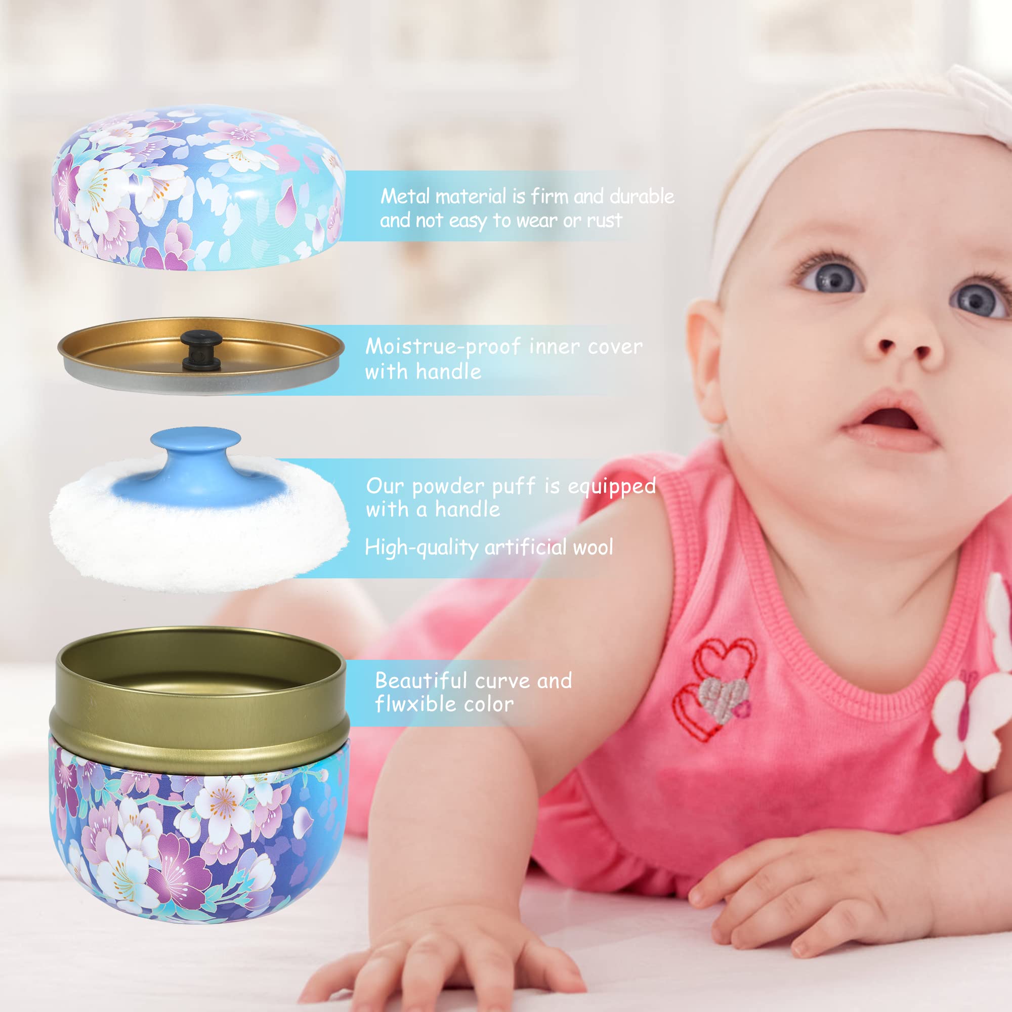 WEMEGA Portable Body Powder Case with Soft Powder Puff - Compact Powder Container & Tea Storage Box for Women & Baby - Travel-Friendly Cosmetic Organizer (Flower Blooming Design) - Perfect for On-the-Go Touch Ups, Baby Care & Travel Essentials