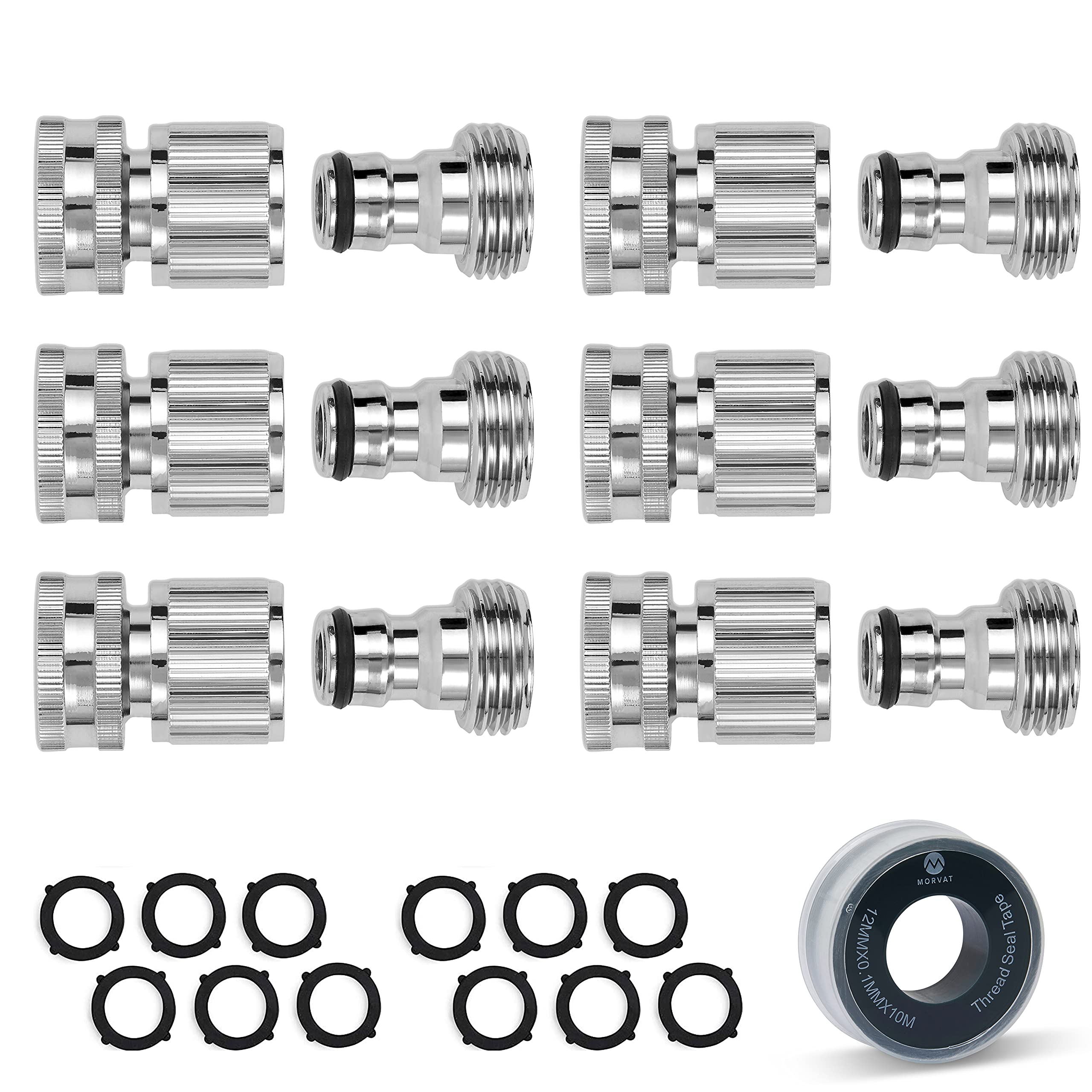 Morvat 6-Pack Nickel Plated Brass Garden Hose Quick Connect Fittings - 3/4