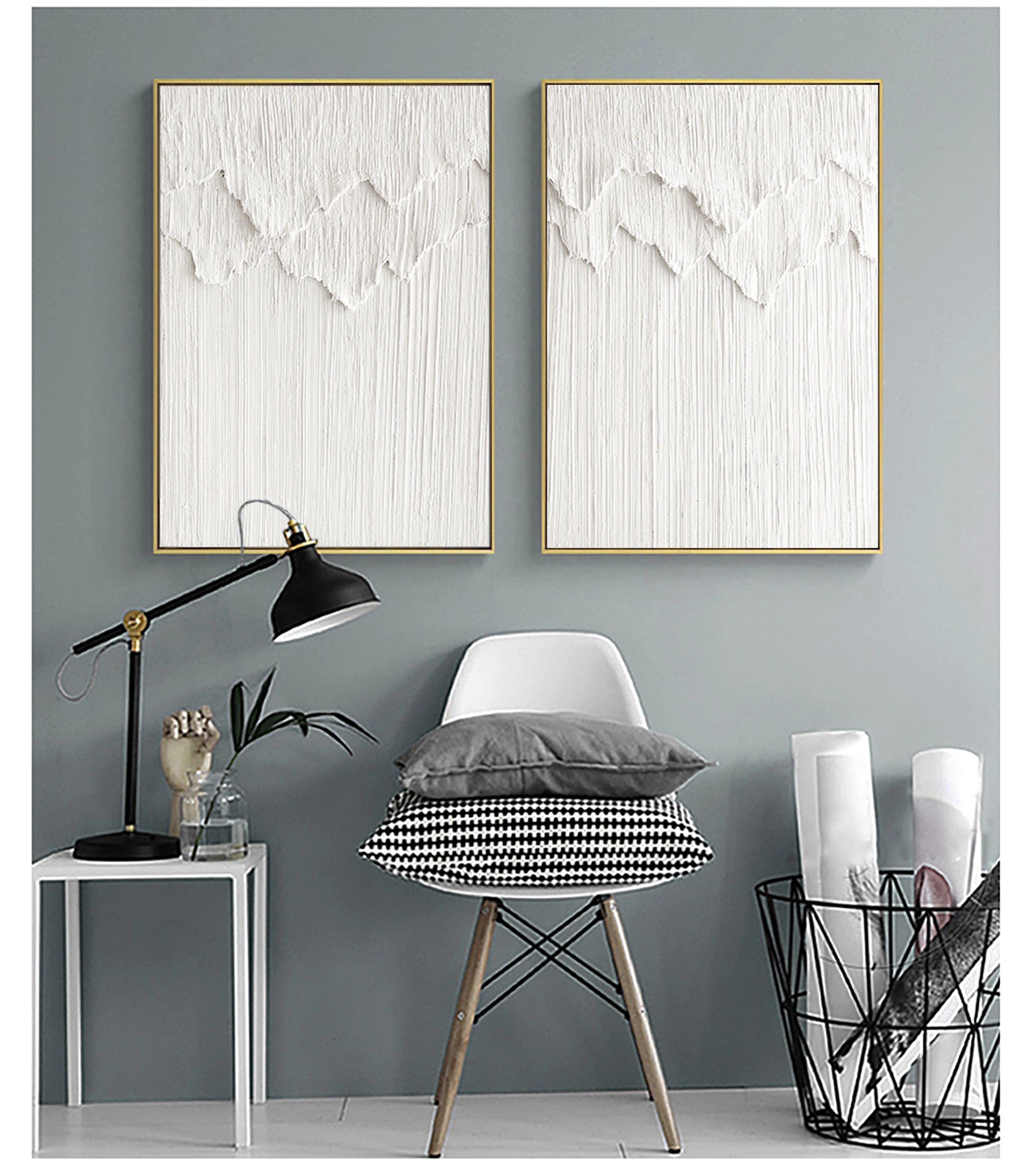 Minimalist Textured Plaster Art Paintings - Set of 2 Modern Abstract Wall Decor (#MM064) for Living Room, Bedroom & Office