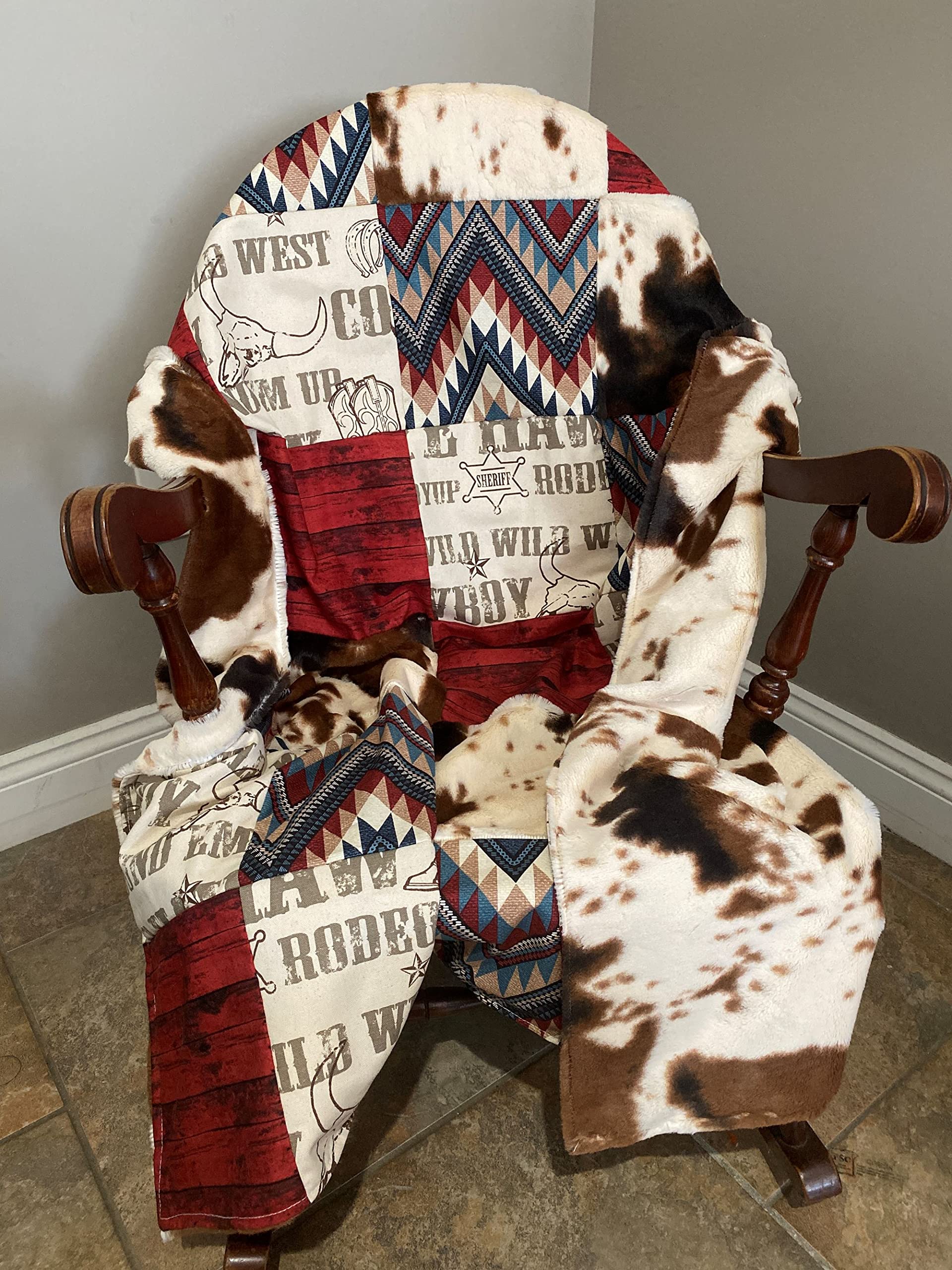 Western Cowboy Nursery Bedding Set for Baby Boys - Cowhide Crib Bedding with Blanket, Sheet & Pillowcase - Perfect for Wild West Themed Nursery Decor & Cowboy Baby Showers