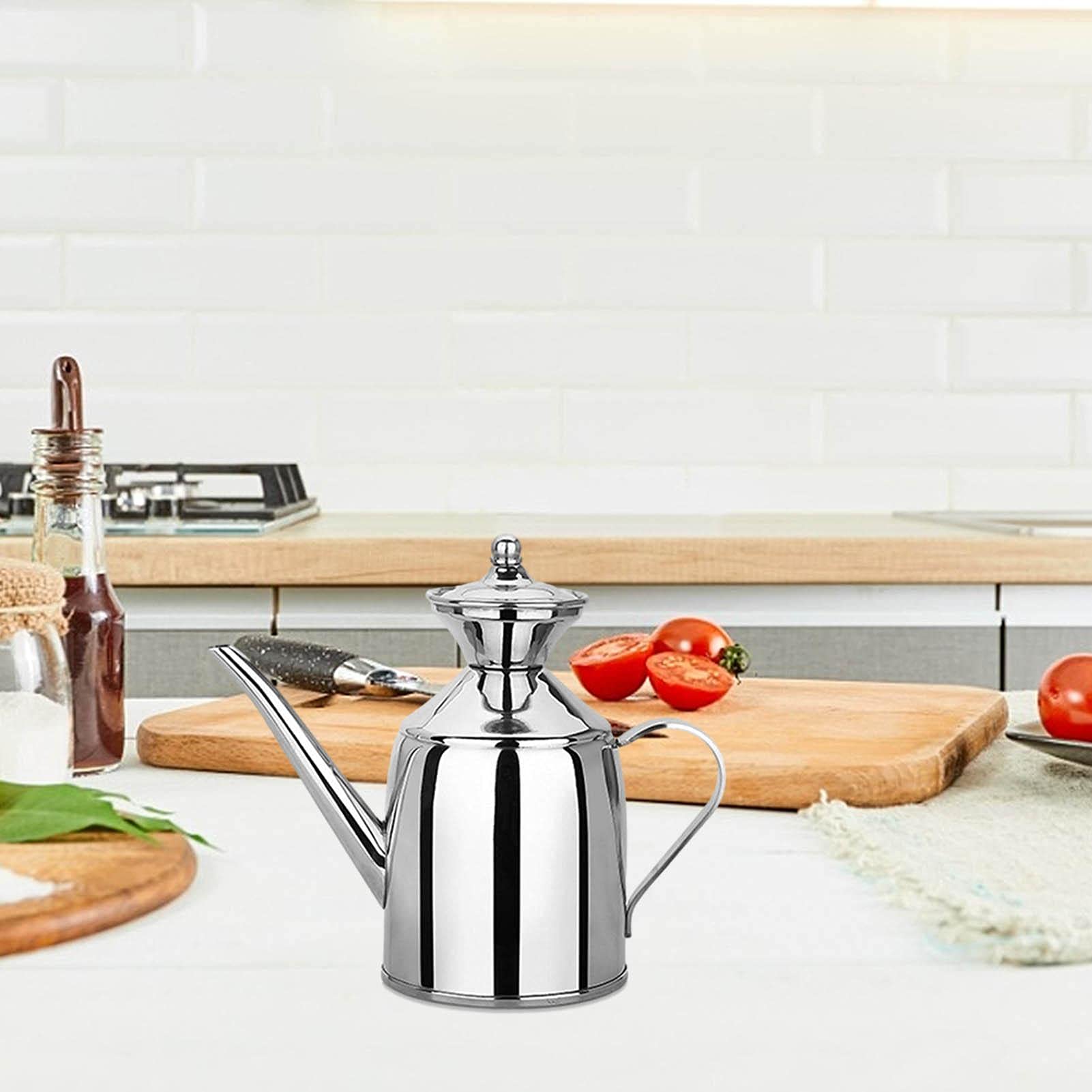 Premium Stainless Steel Olive Oil Dispenser - Leakproof Kitchen Oil Bottle with Drizzler Spout - Large Capacity for Cooking, Salad Dressing & Baking - Perfect for Restaurants & Home Kitchens
