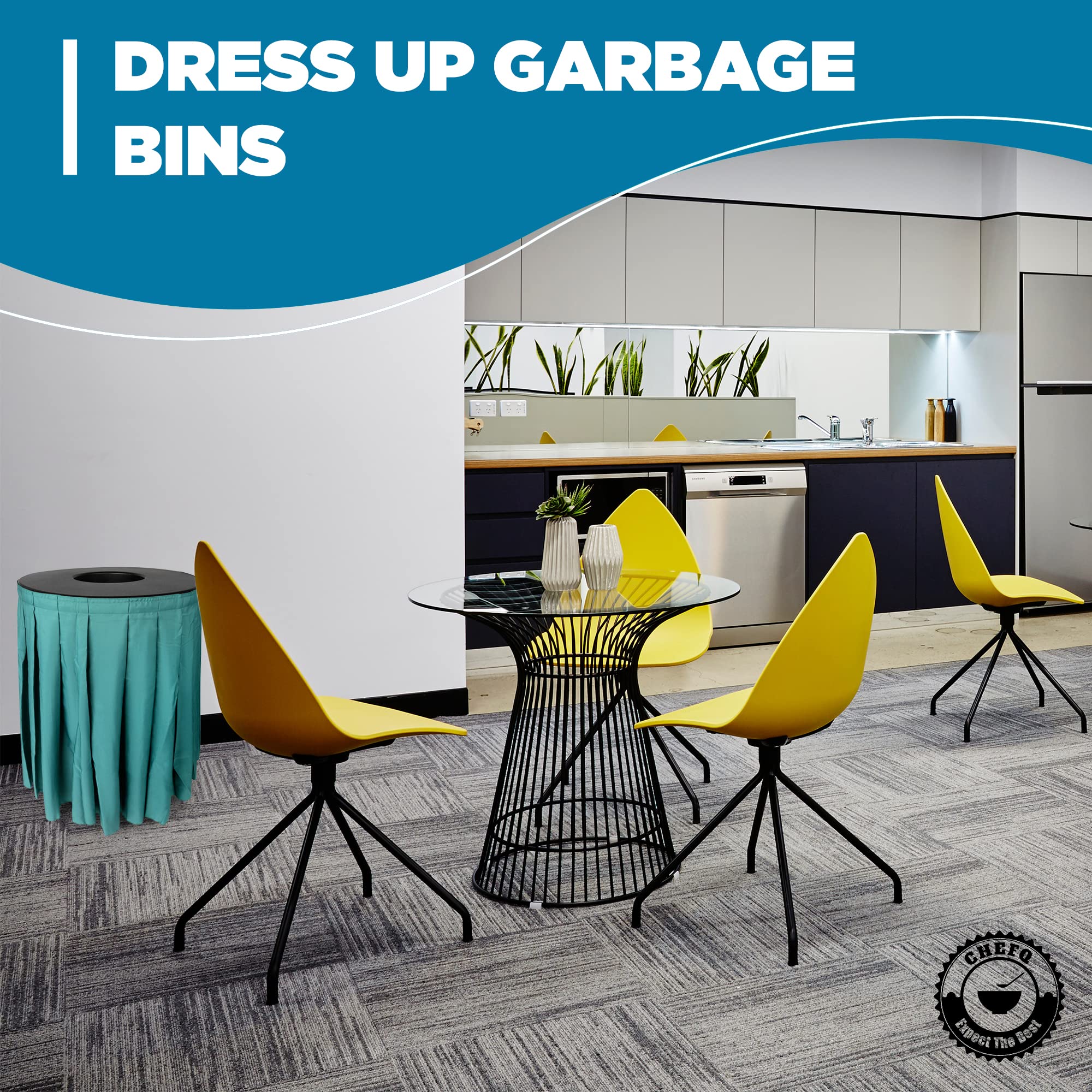 32-35 Gallon Round Black Garbage Can Cover with Solid Pleated Skirt - Waste Bin Lid for Indoor Trash Cans Without Wheels | Perfect for Home, Birthday Parties & Events (Black Top Green Skirt) - Durable & Stylish Kitchen & Office Waste Container Solution