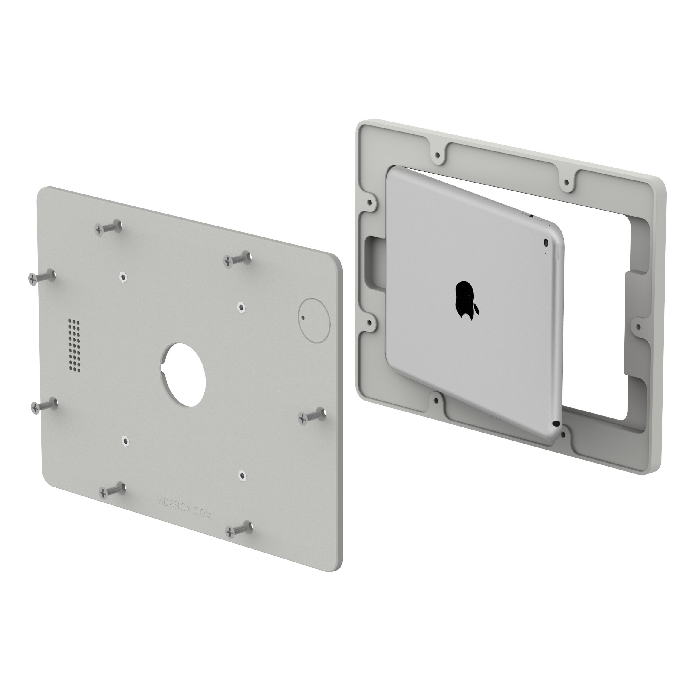 VidaMount Light Grey VESA Mount Enclosure for iPad Mini 1/2/3 - Secure Wall Mount Bracket for Home, Office & Classroom iPad Display