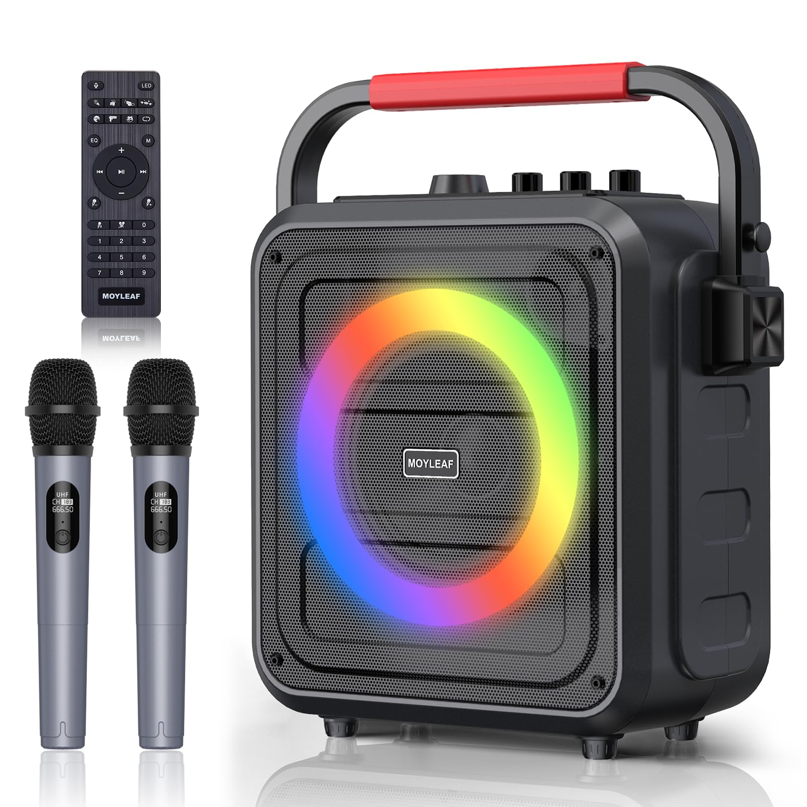 Bluetooth Karaoke Machine with 2 Wireless Microphones - Portable PA Speaker System for Adults & Kids, Supports TF Card/USB/AUX Input, Recording, Bass & Treble Control - Perfect for Home Parties, Family Gatherings & KTV Entertainment