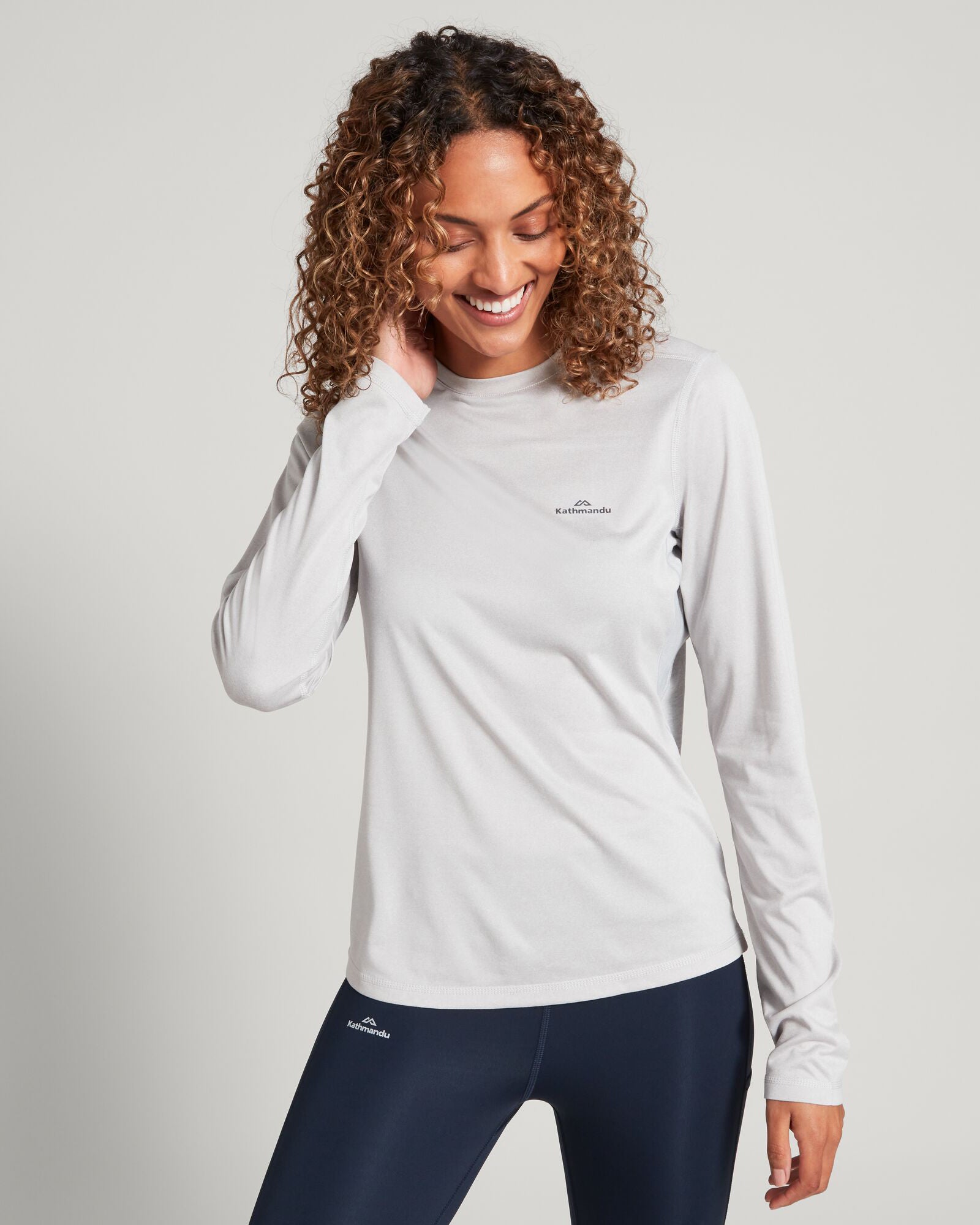 Accion Women's DriMOTION Long Sleeve Active T-Shirt - Breathable Moisture-Wicking Workout Top - Mid Grey Marle - Perfect for Running, Yoga & Gym Training
