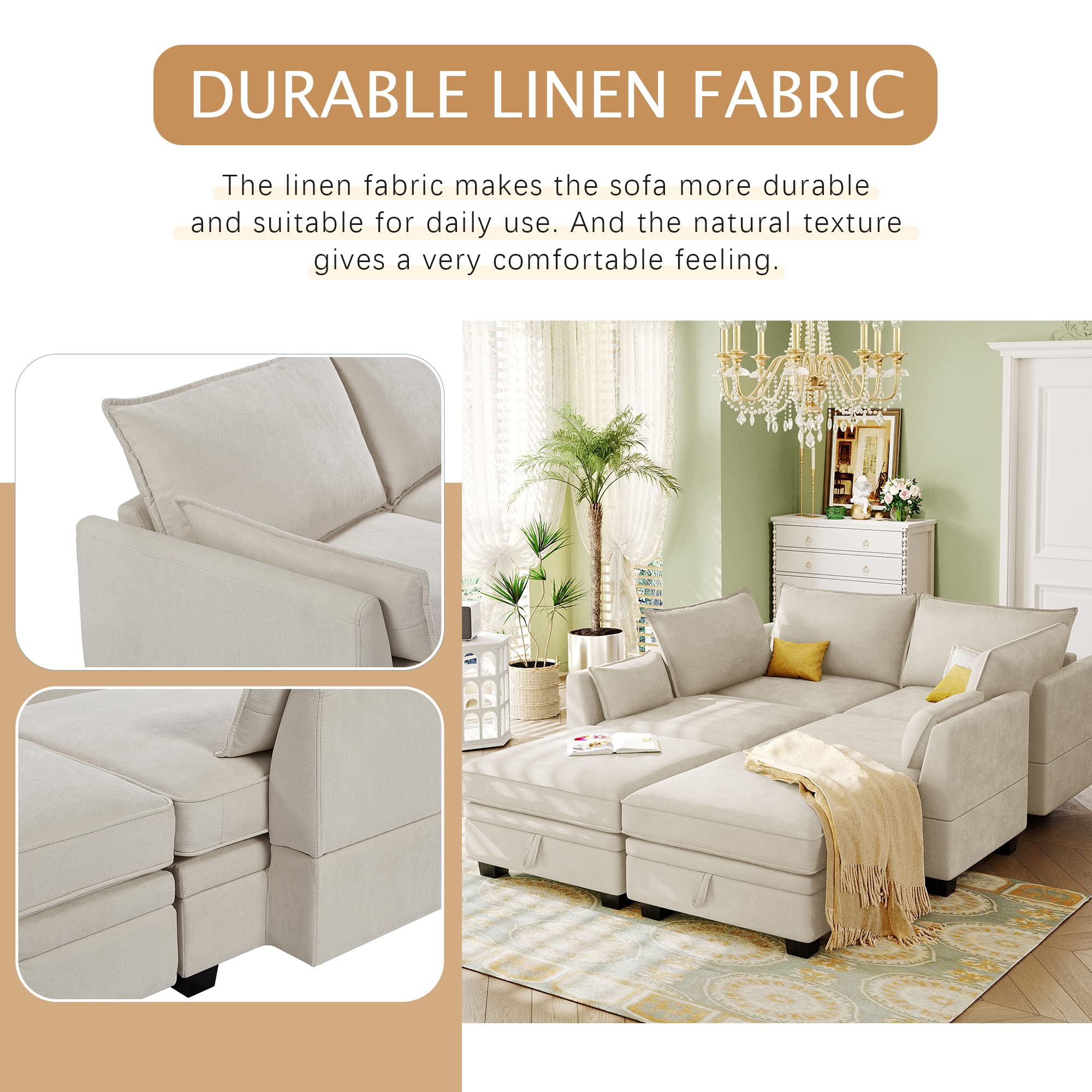 **Large Modular Sectional Sofa - U-Shaped 6-Seater Convertible Sleeper Sofabed with Storage | Soft Upholstered Symmetrical Design for Home, Office, Apartment & Living Room | Perfect for Family Gatherings, Movie Nights & Guest Accommodation**