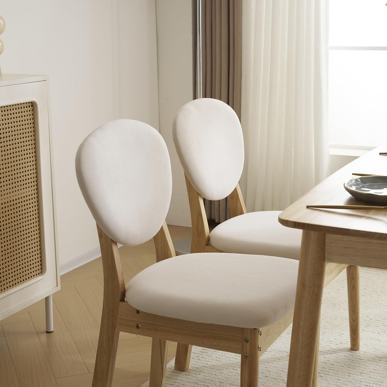 Karl Home Modern 5-Piece Natural Wood Dining Table Set for 4 - Mid-Century Compact Kitchen Table & Chairs with Padded Seats - Perfect for Small Apartments, Breakfast Nooks & Cozy Dining Rooms