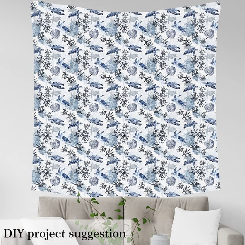 Feelyou Waterproof Navy Blue Sea Turtle Upholstery Fabric by The Yard - Ocean Reptile Tortoise Pattern for Chairs, Coastal Decor, Nautical Beach Theme (3 Yards) - Perfect for Outdoor Furniture, Pillows, and Beach House Decorations