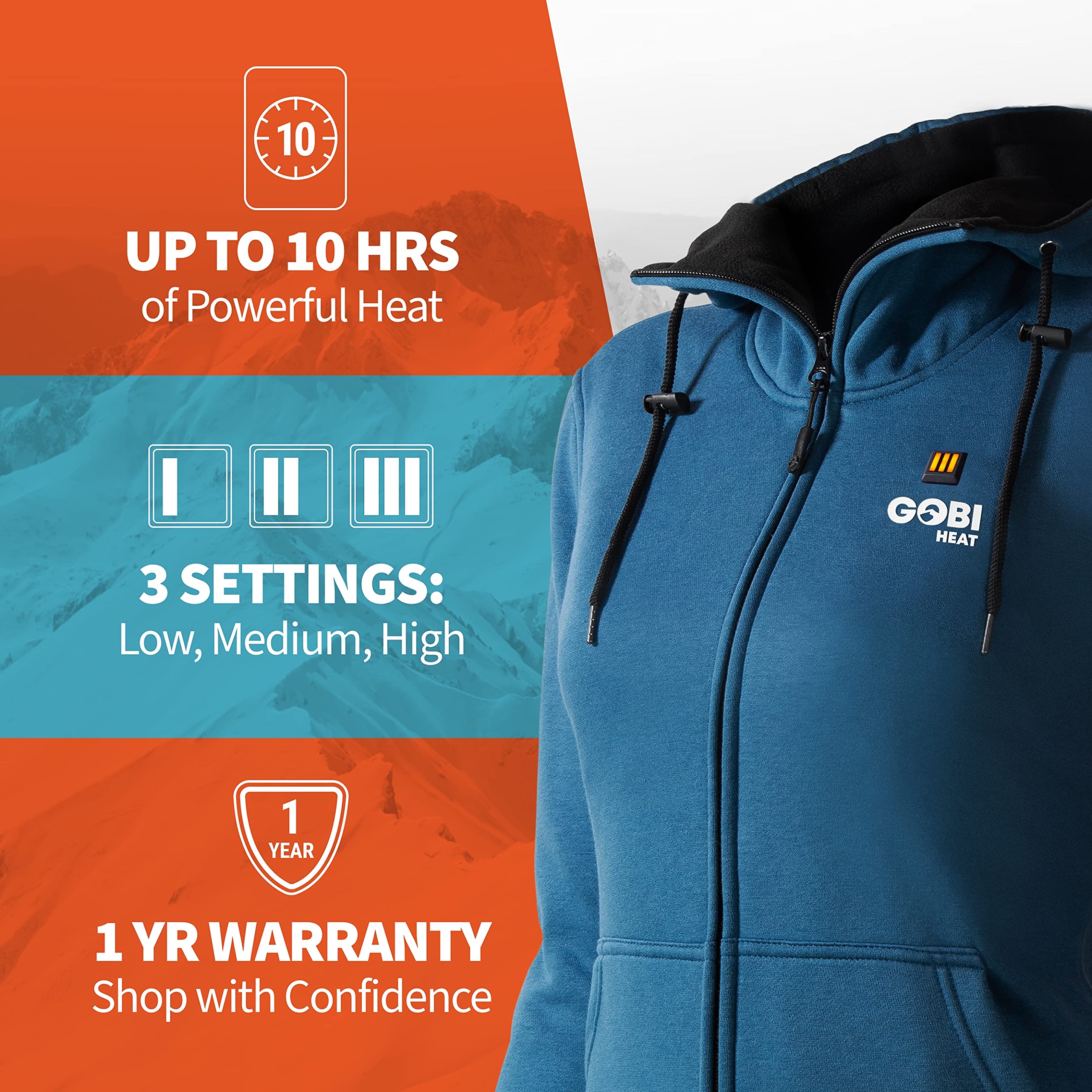 Ridge Women's Heated Hoodie Jacket - 10 Hours Battery Powered Heating | USB Rechargeable with Included Battery Pack | Machine Washable | Perfect for Winter Outdoor Activities, Camping & Hiking
