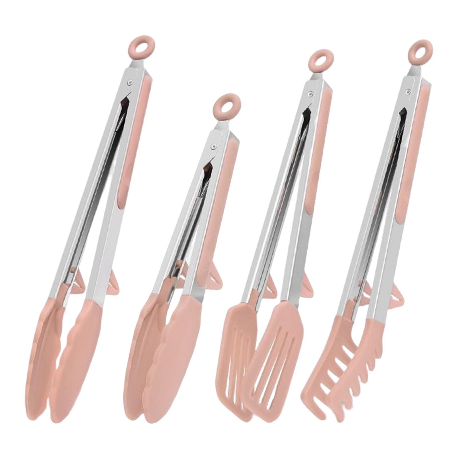 MagiDeal 430 Stainless Steel Kitchen Tongs - Durable Heavy Duty, Wear Resistant, Locking Cookware Utensil for Grilling, Pastry, Vegetables - Perfect for BBQ, Cooking, and Serving, Pink