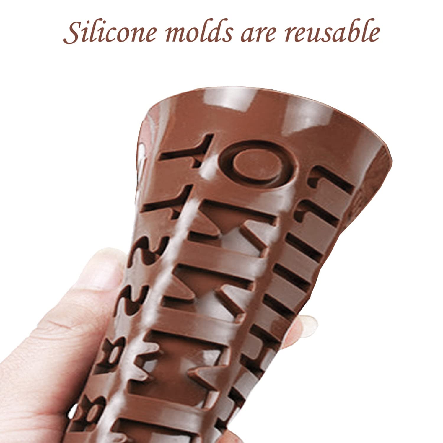 Reusable Silicone Letter & Number Molds for Chocolate - 2pcs Brown Happy Birthday Cake Decorating Symbols | Perfect for DIY Desserts, Candy Making & Baking Decorations