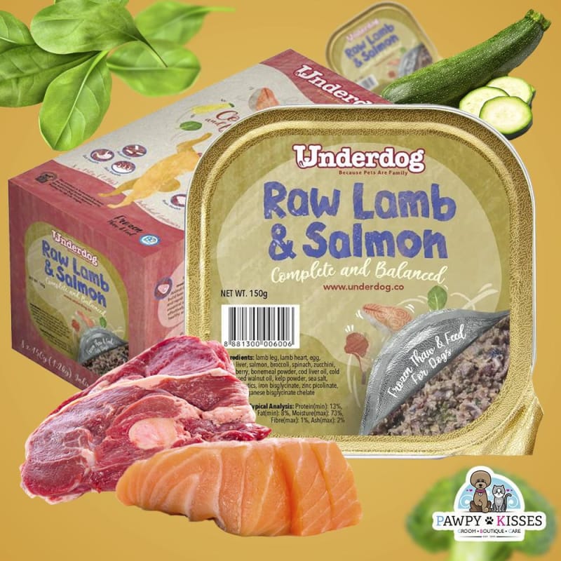 Premium Underdog Raw Lamb & Salmon Fresh Frozen Dog Food - 1.2kg / 3kg Pack - Grain-Free, High-Protein Diet for Dogs - Perfect for Raw Feeding, Puppy Growth & Adult Dog Nutrition