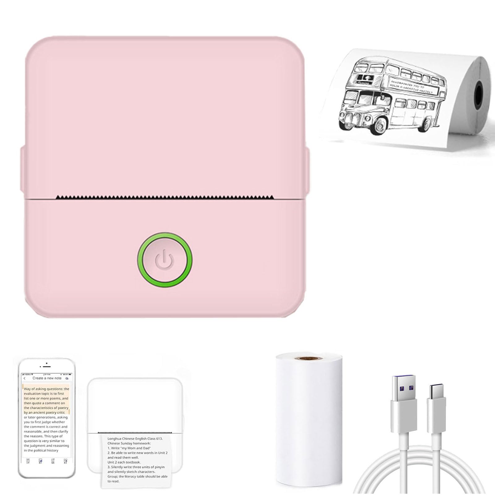 APAAZO Doodle Dash Mini Printer - Portable Bluetooth Inkless Sticker Printer for Notes & Doodles - Pink | Perfect for School, Office & Creative Journaling
