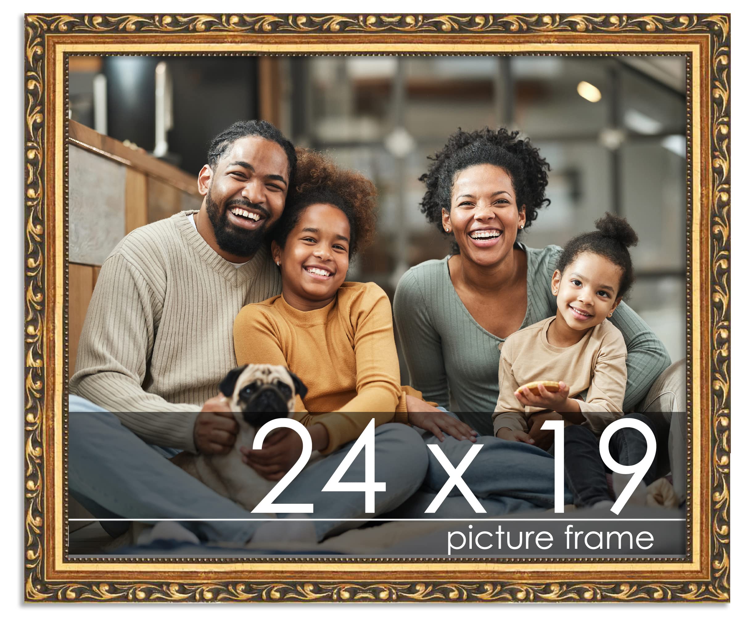 24x19 Traditional Gold Wood Picture Frame with UV Acrylic Plexiglass - Complete Set with Foam Board Backing & Hanging Hardware - Perfect for Wall Art, Family Photos & Home Decor