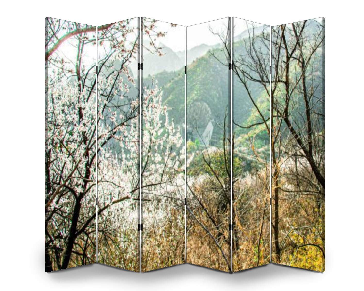 6-Panel Wooden Room Divider Folding Privacy Screen - Early Spring Beijing Suburbs Canvas Wall Partition for Home & Office - Indoor Display Shelves & Dual-Sided Room Separator | Perfect for Living Rooms, Bedrooms, and Studio Spaces